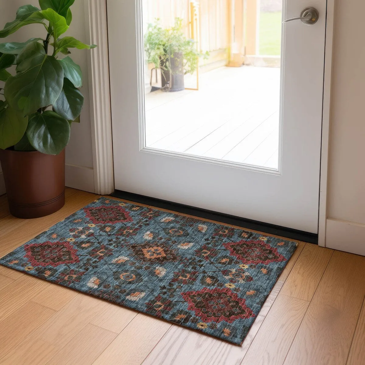 Machine Washable Indoor/ Outdoor Boho Traditional Chantille Rug