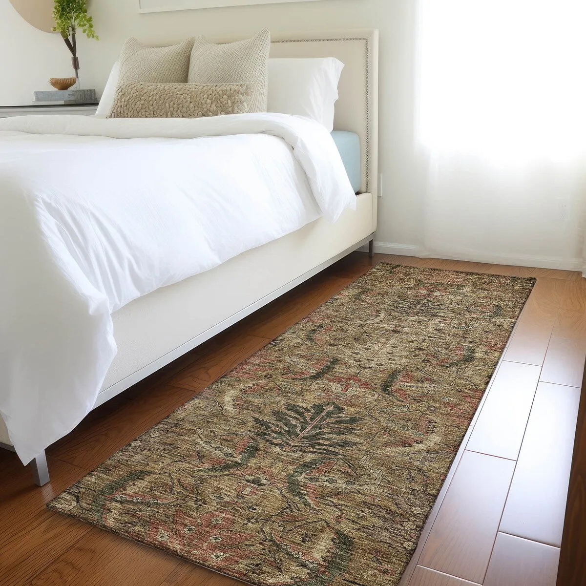 Machine Washable Indoor/ Outdoor Boho Traditional Chantille Rug