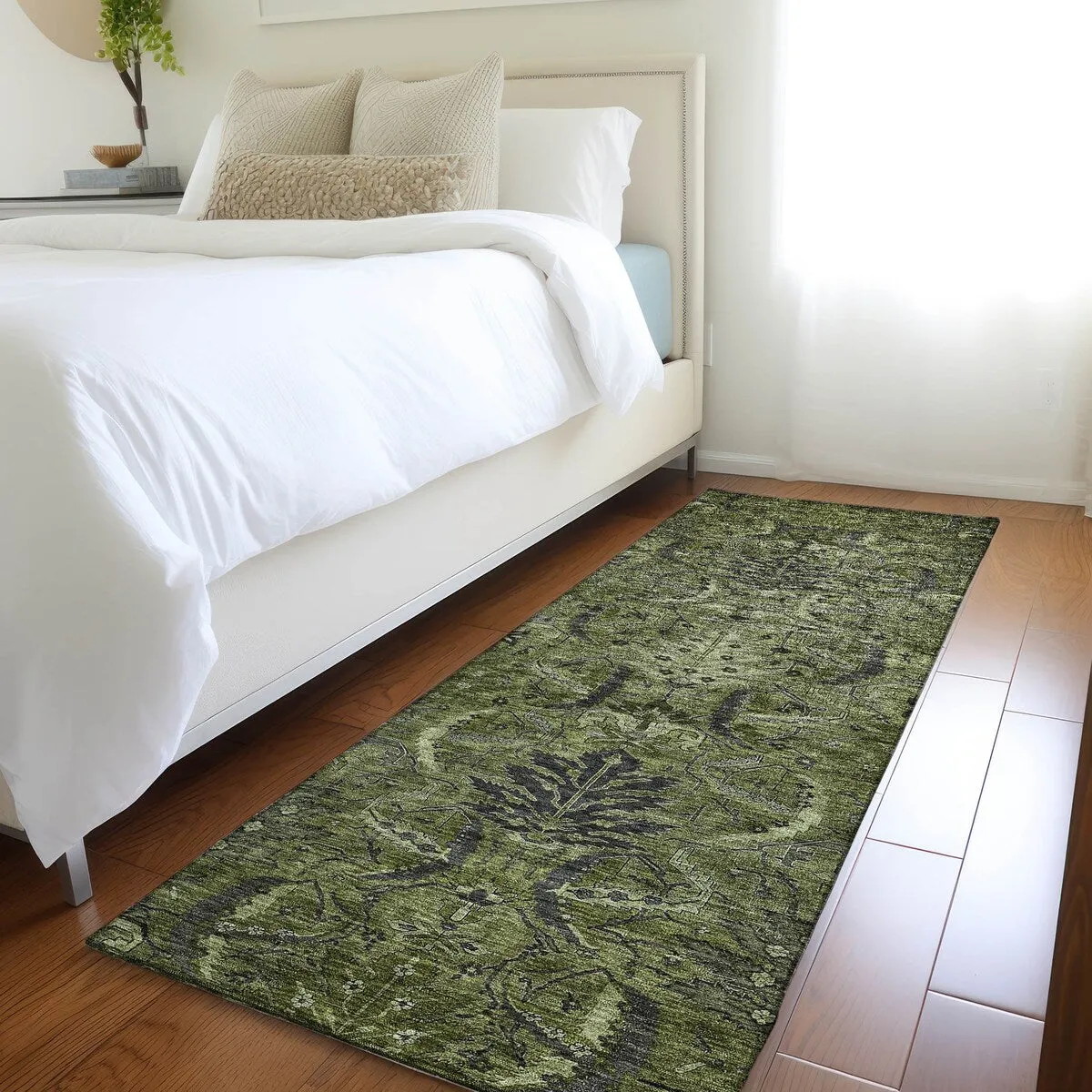 Machine Washable Indoor/ Outdoor Boho Traditional Chantille Rug