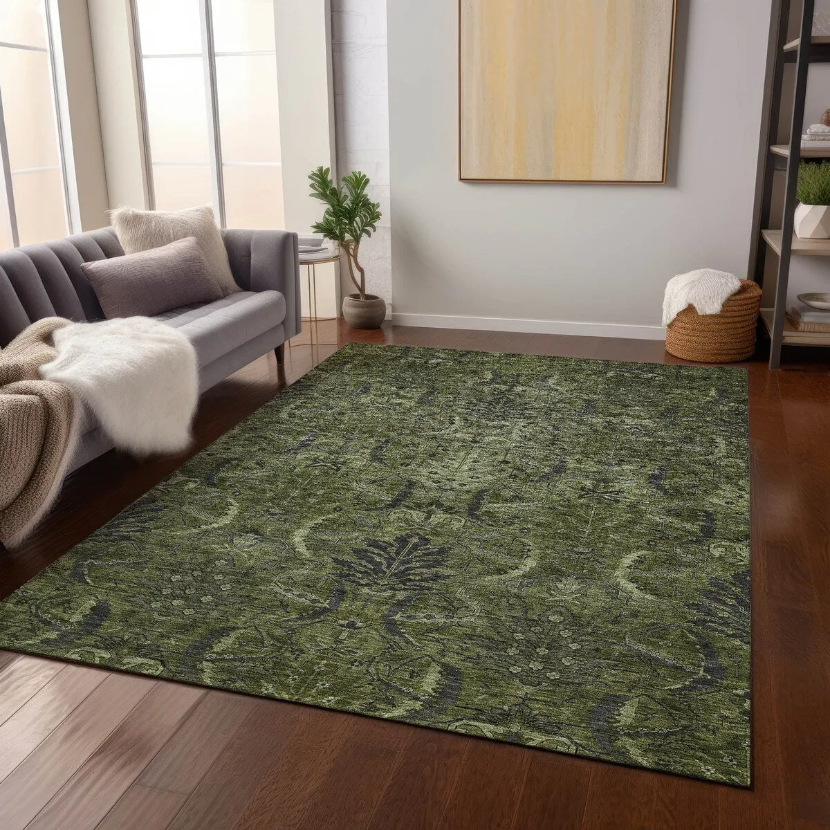Machine Washable Indoor/ Outdoor Boho Traditional Chantille Rug