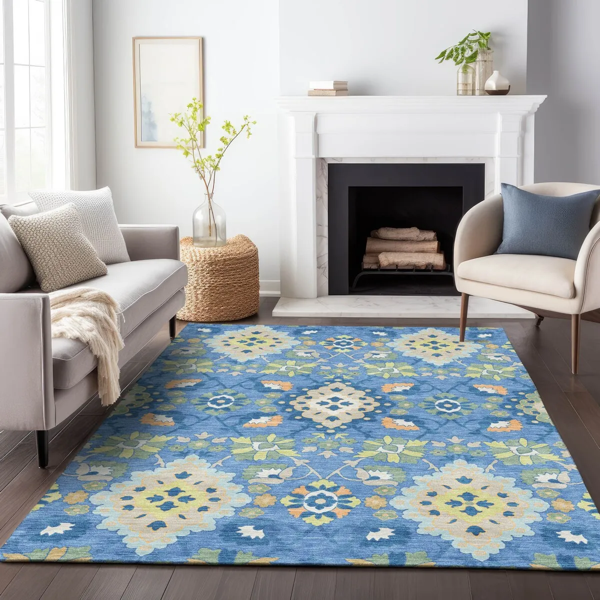 Machine Washable Indoor/ Outdoor Boho Traditional Chantille Rug