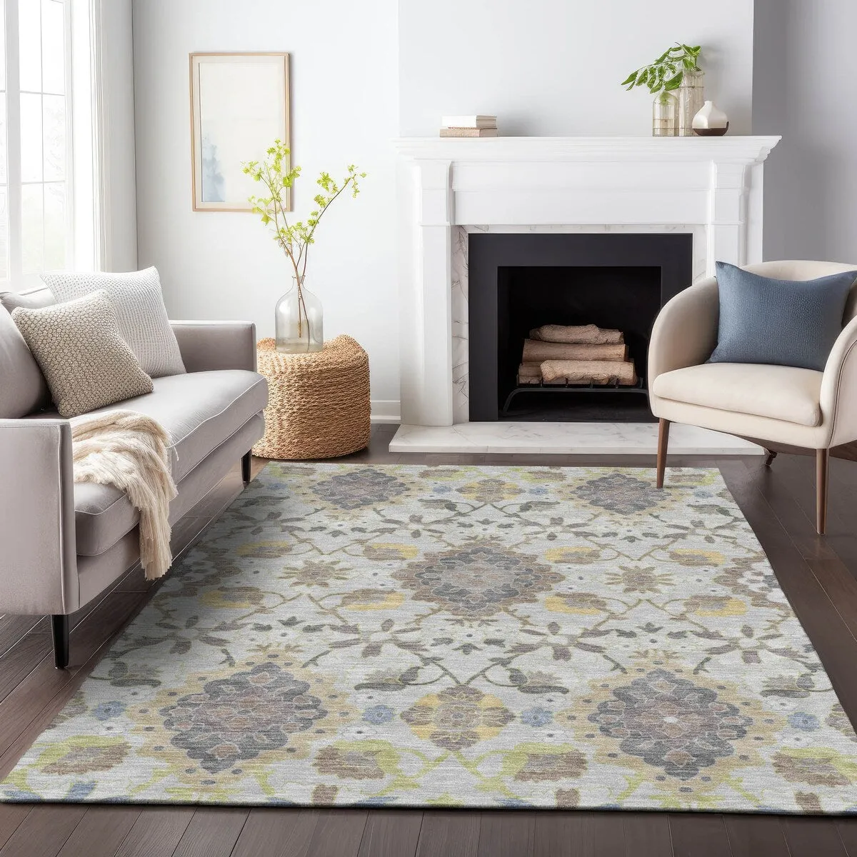 Machine Washable Indoor/ Outdoor Boho Traditional Chantille Rug