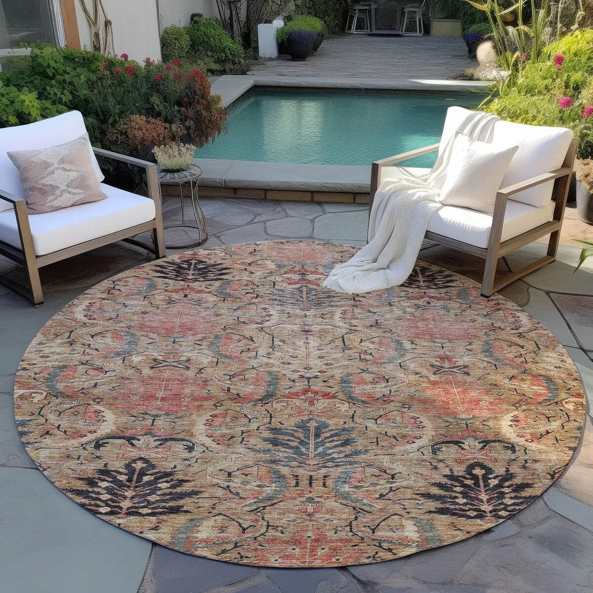 Machine Washable Indoor/ Outdoor Boho Traditional Chantille Rug