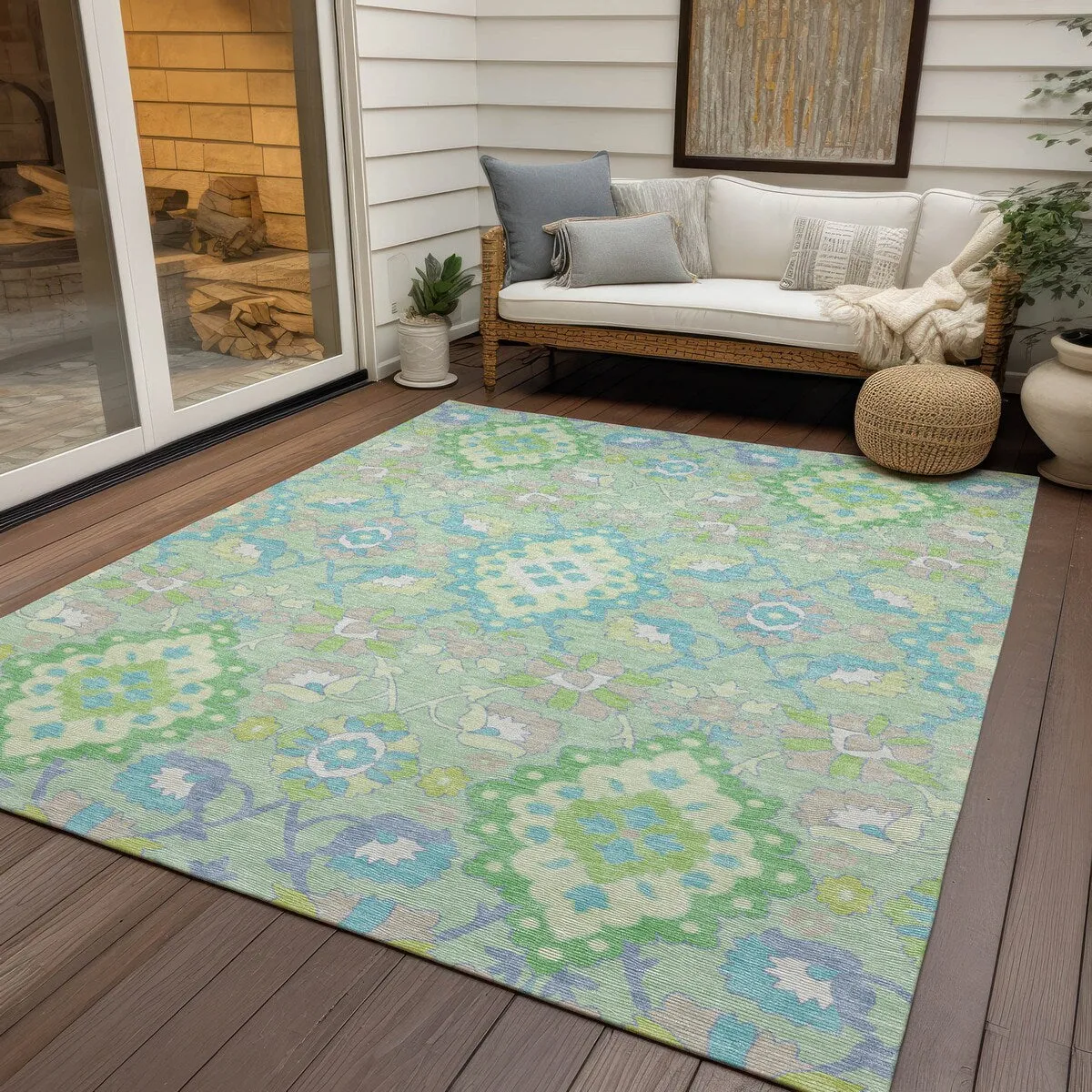 Machine Washable Indoor/ Outdoor Boho Traditional Chantille Rug
