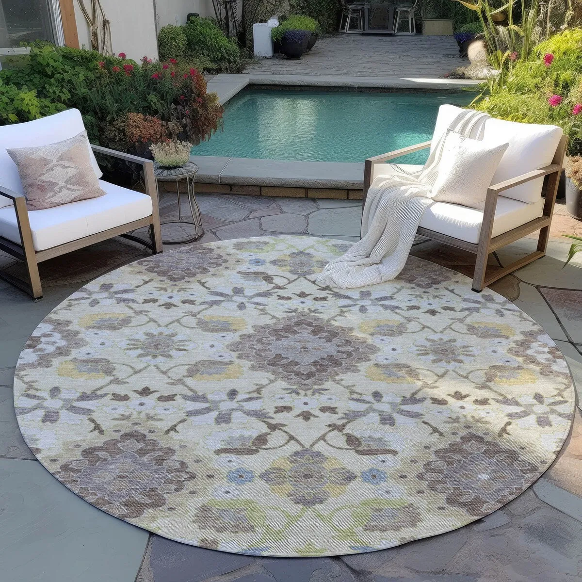Machine Washable Indoor/ Outdoor Boho Traditional Chantille Rug