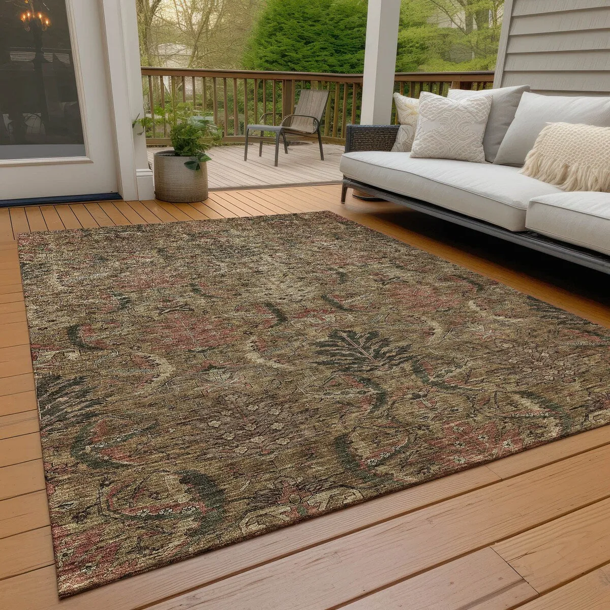Machine Washable Indoor/ Outdoor Boho Traditional Chantille Rug