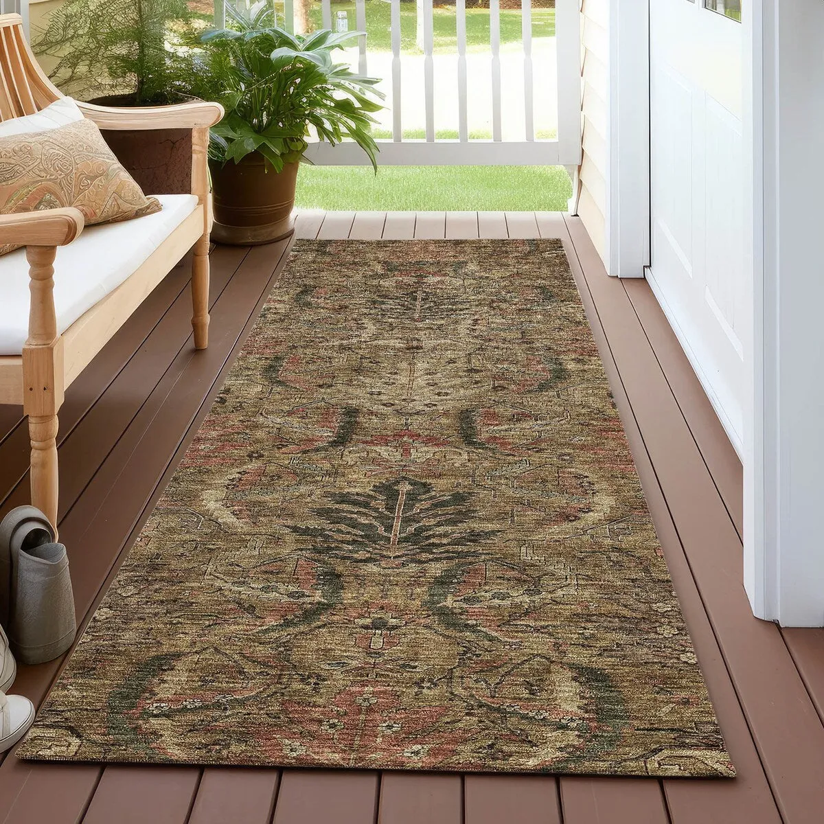 Machine Washable Indoor/ Outdoor Boho Traditional Chantille Rug