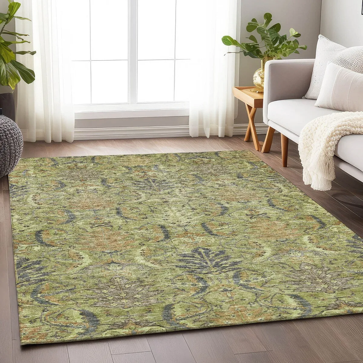 Machine Washable Indoor/ Outdoor Boho Traditional Chantille Rug