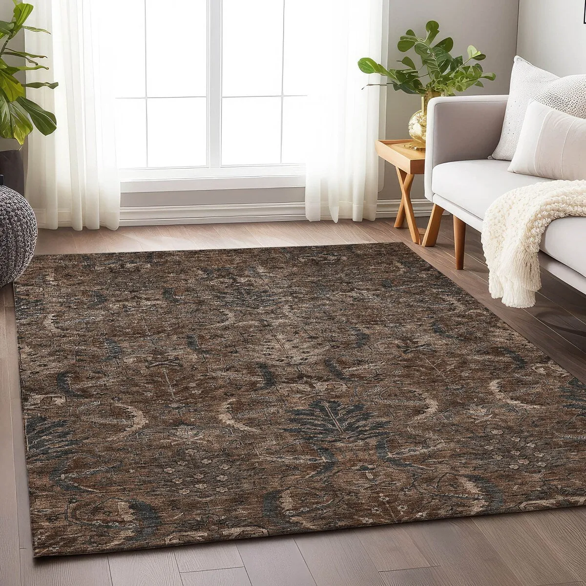 Machine Washable Indoor/ Outdoor Boho Traditional Chantille Rug