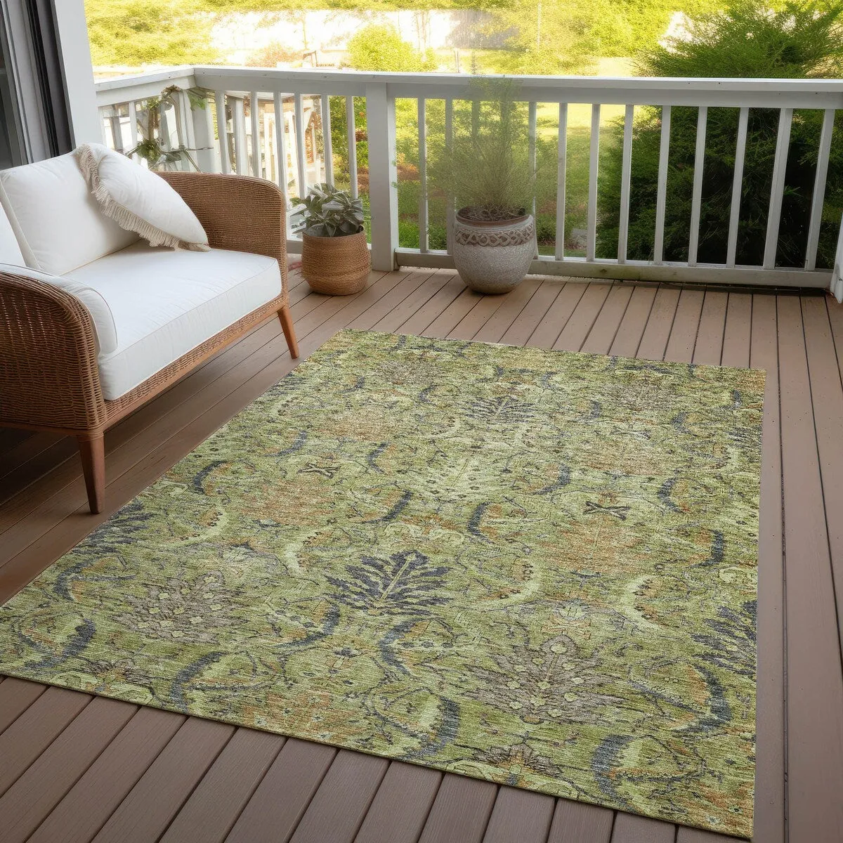 Machine Washable Indoor/ Outdoor Boho Traditional Chantille Rug
