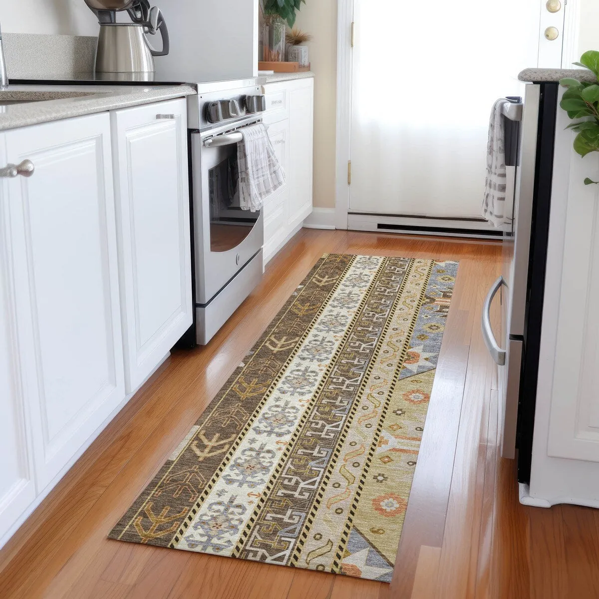 Machine Washable Indoor/ Outdoor Boho Tribal Chantille Rug
