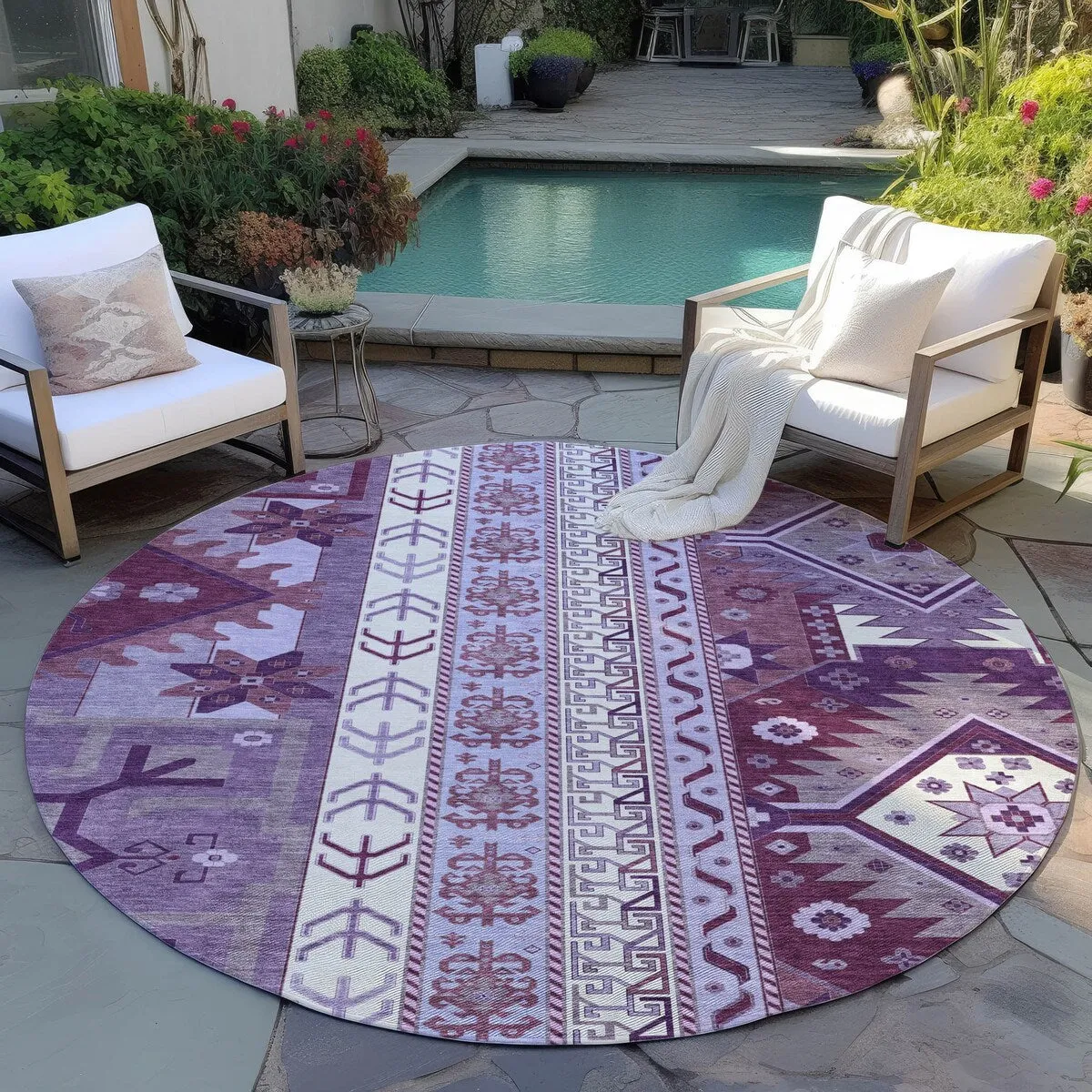 Machine Washable Indoor/ Outdoor Boho Tribal Chantille Rug