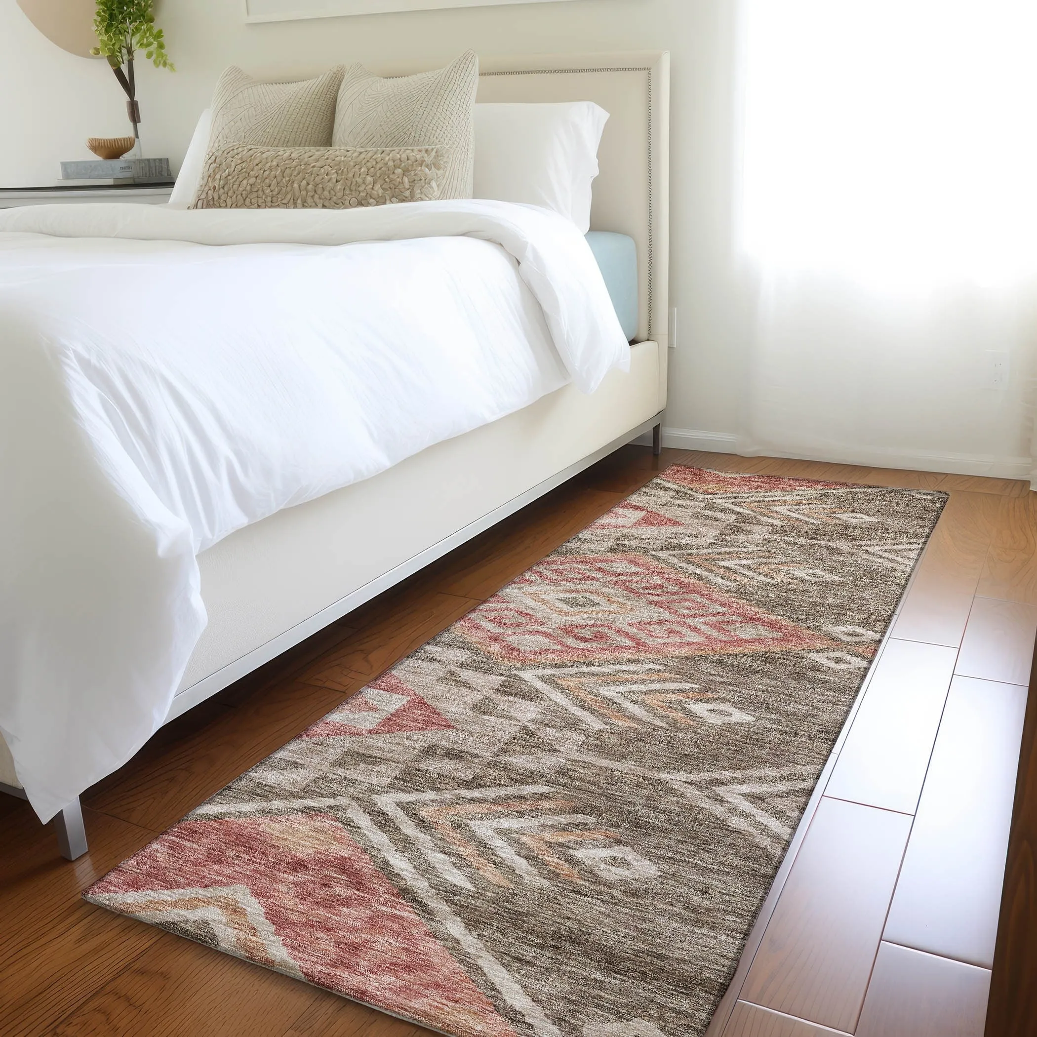 Machine Washable Indoor/ Outdoor Boho Tribal Chantille Rug