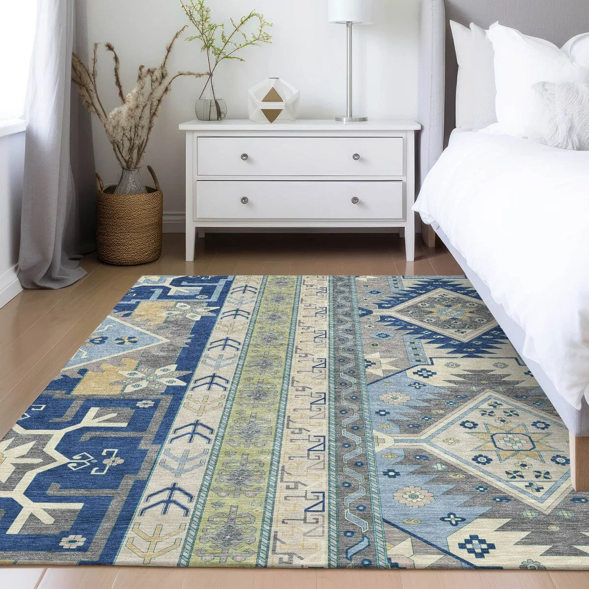 Machine Washable Indoor/ Outdoor Boho Tribal Chantille Rug