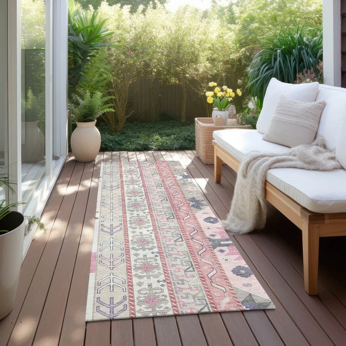 Machine Washable Indoor/ Outdoor Boho Tribal Chantille Rug