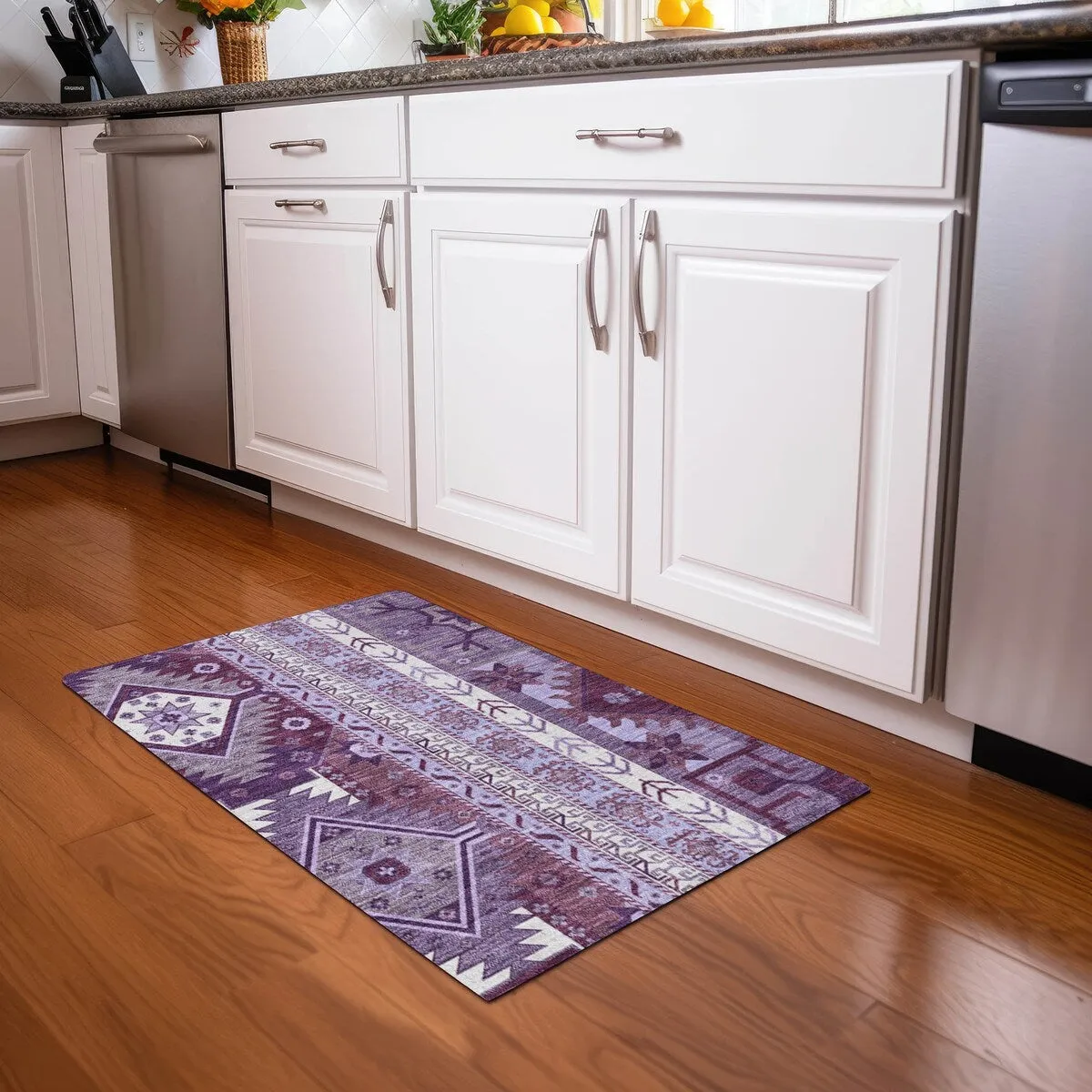 Machine Washable Indoor/ Outdoor Boho Tribal Chantille Rug