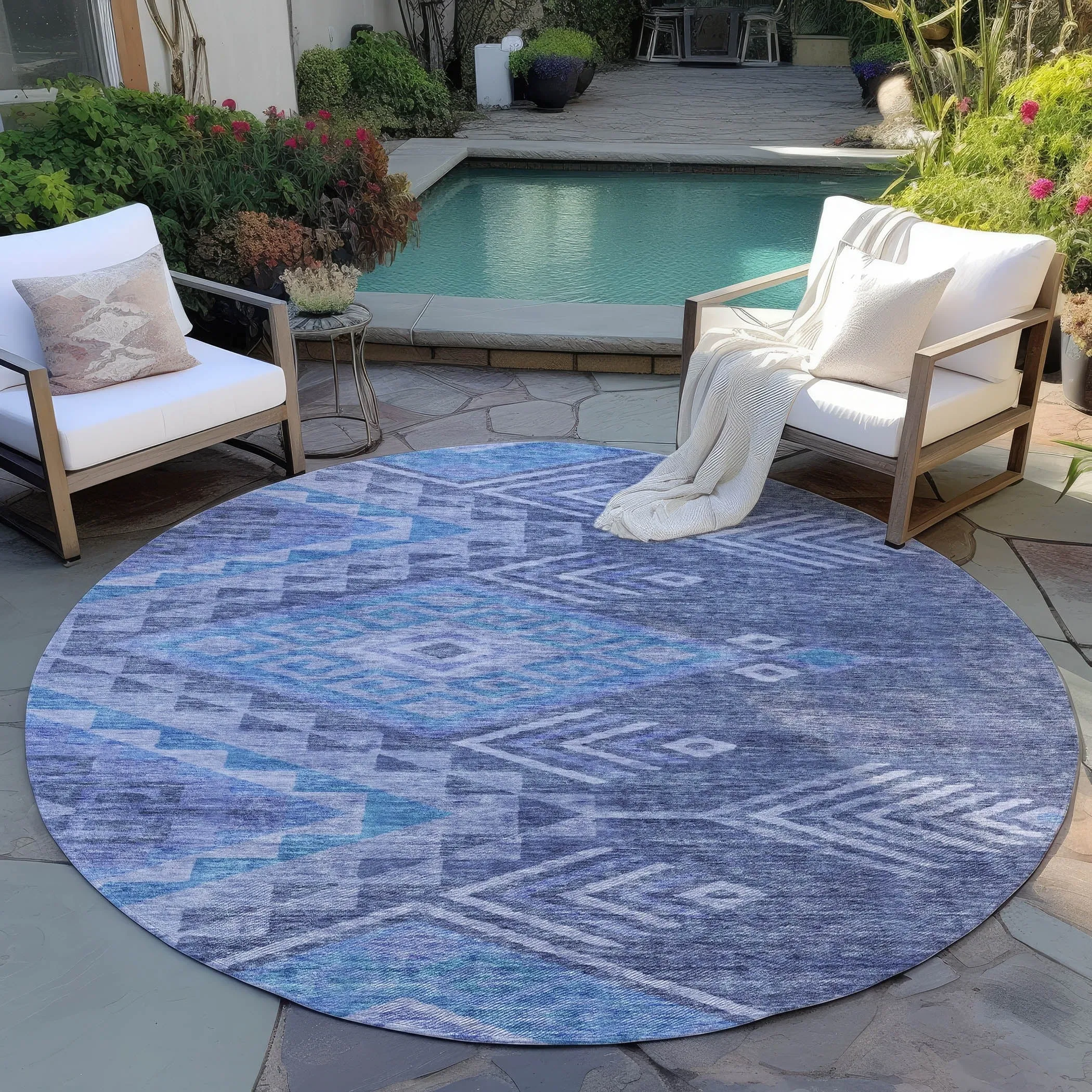 Machine Washable Indoor/ Outdoor Boho Tribal Chantille Rug