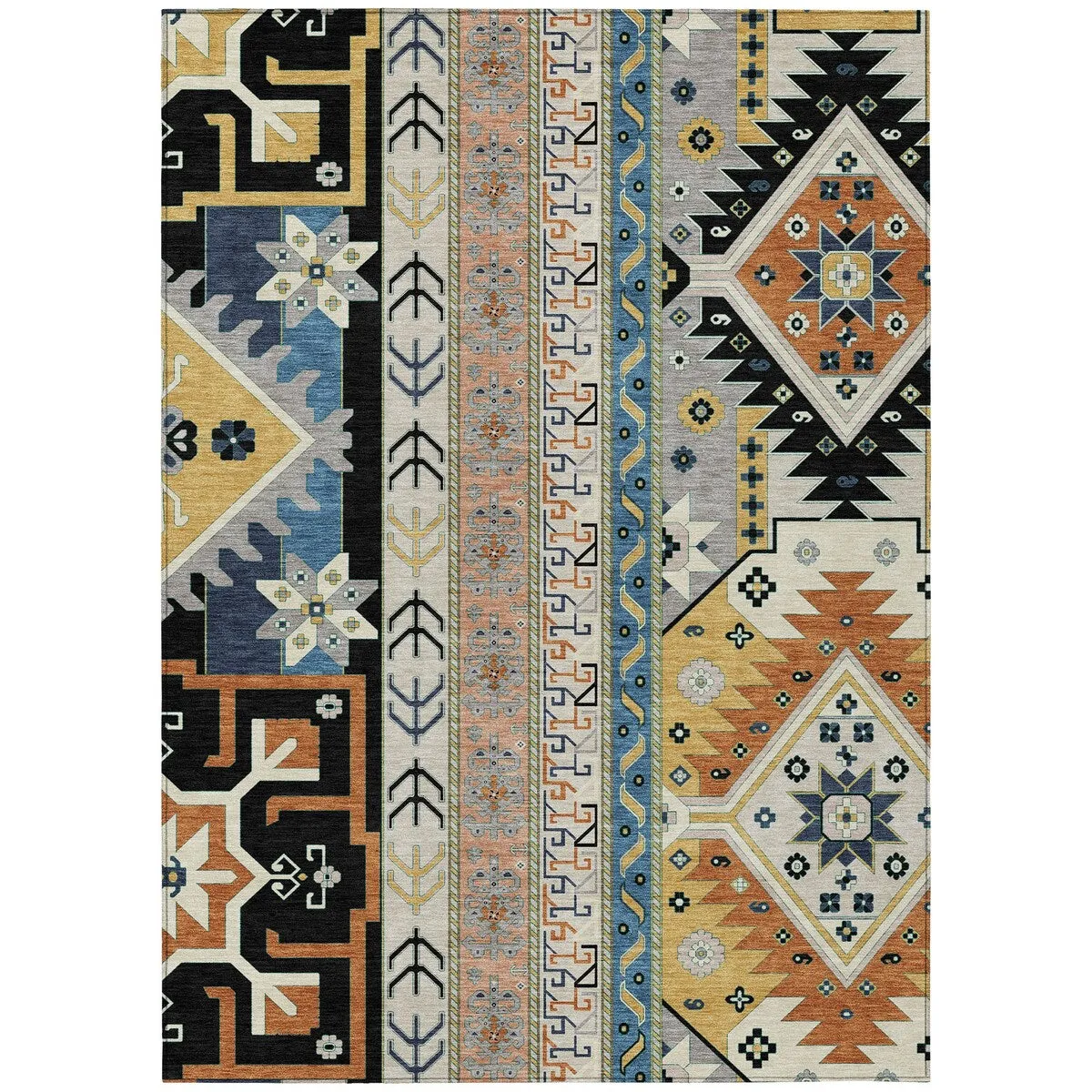 Machine Washable Indoor/ Outdoor Boho Tribal Chantille Rug