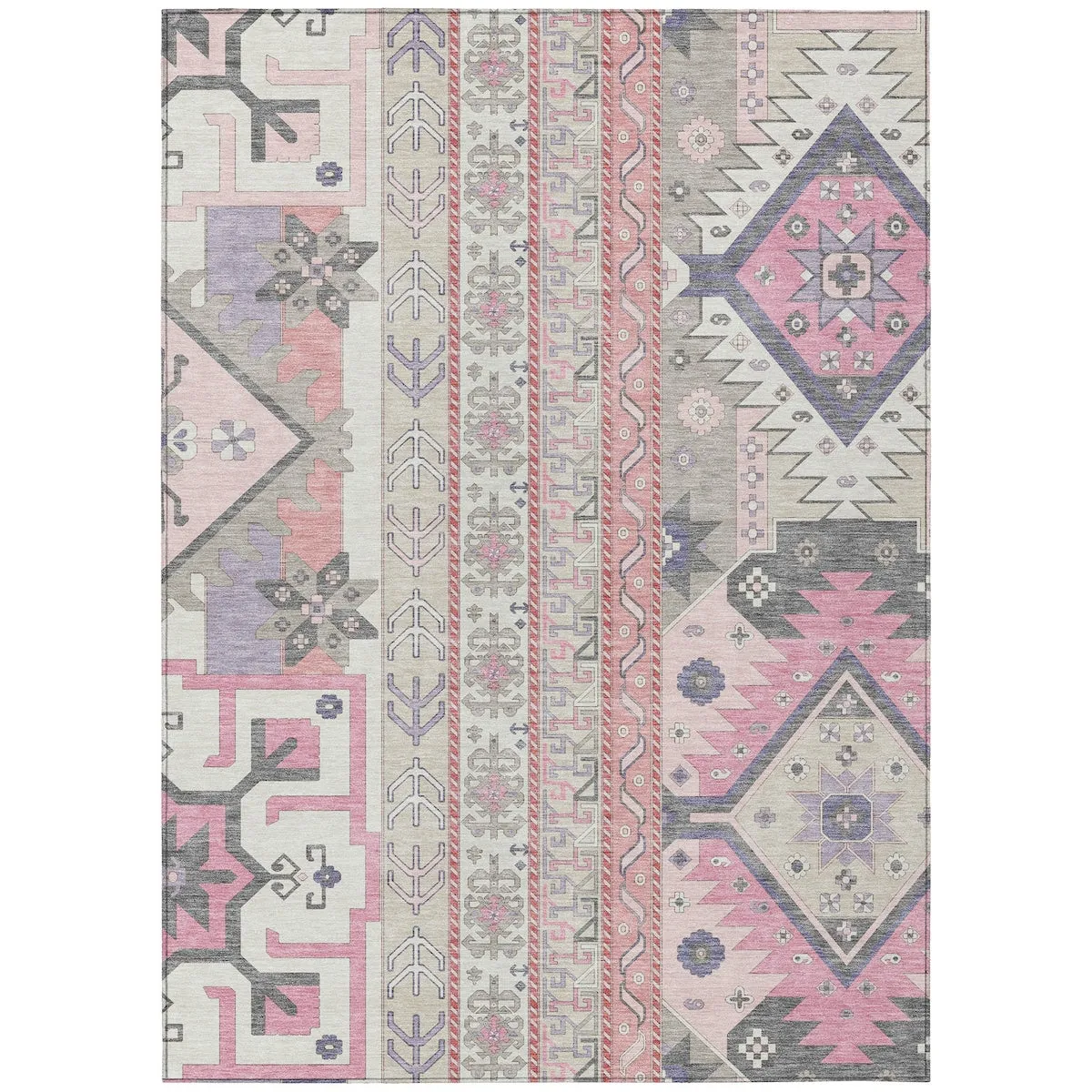 Machine Washable Indoor/ Outdoor Boho Tribal Chantille Rug