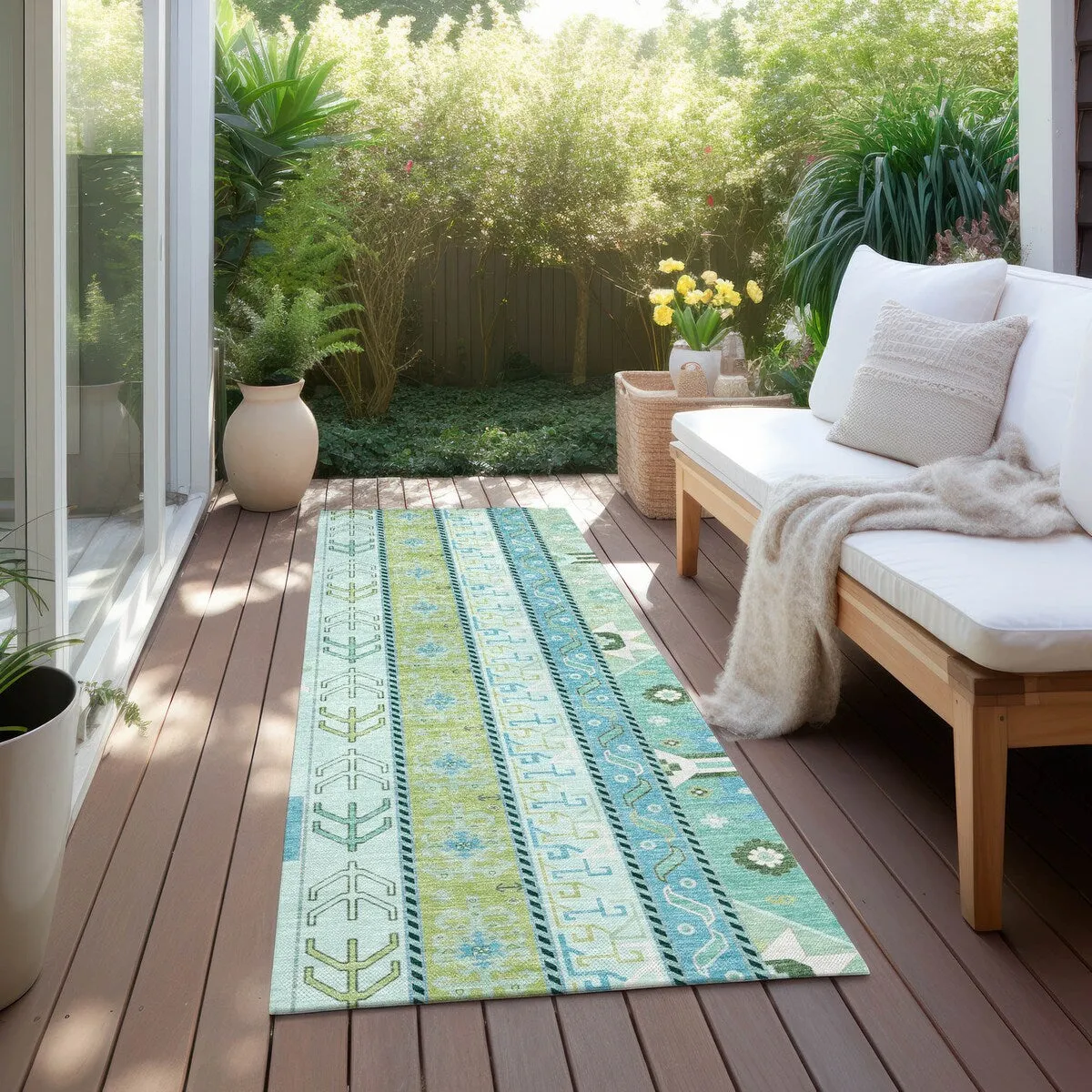 Machine Washable Indoor/ Outdoor Boho Tribal Chantille Rug