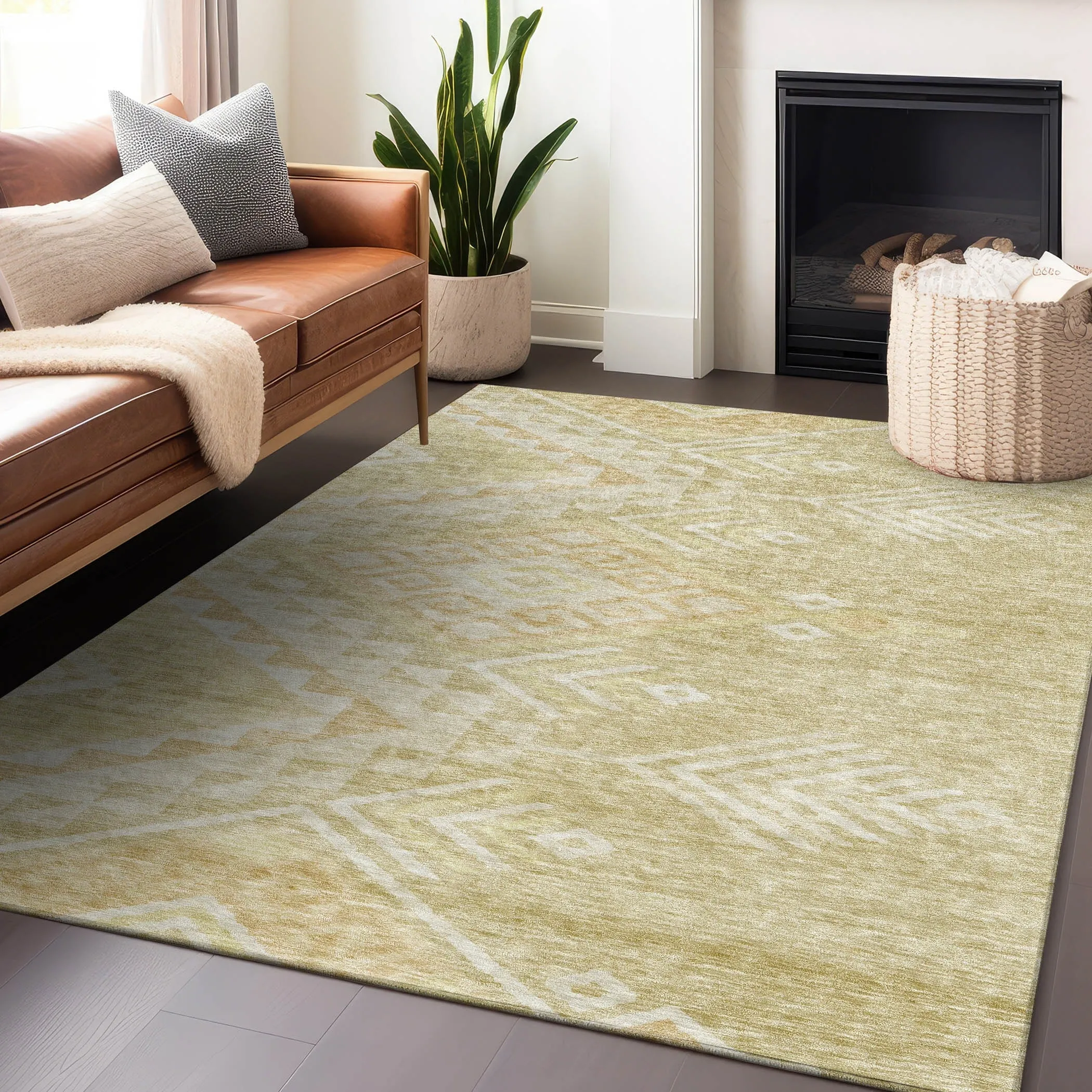 Machine Washable Indoor/ Outdoor Boho Tribal Chantille Rug