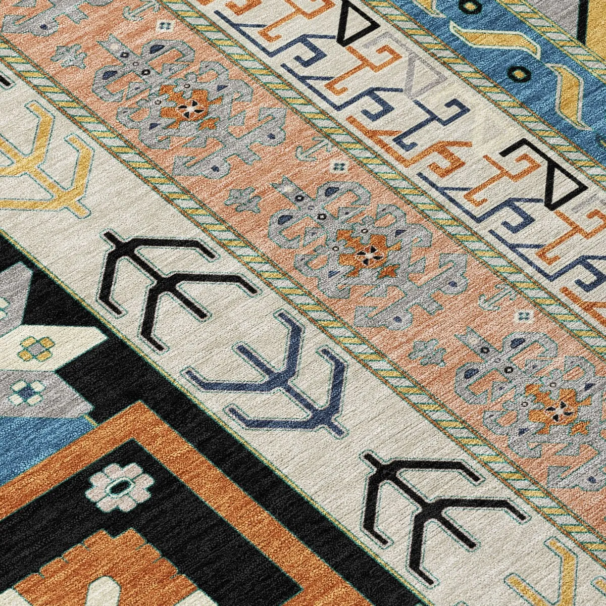 Machine Washable Indoor/ Outdoor Boho Tribal Chantille Rug