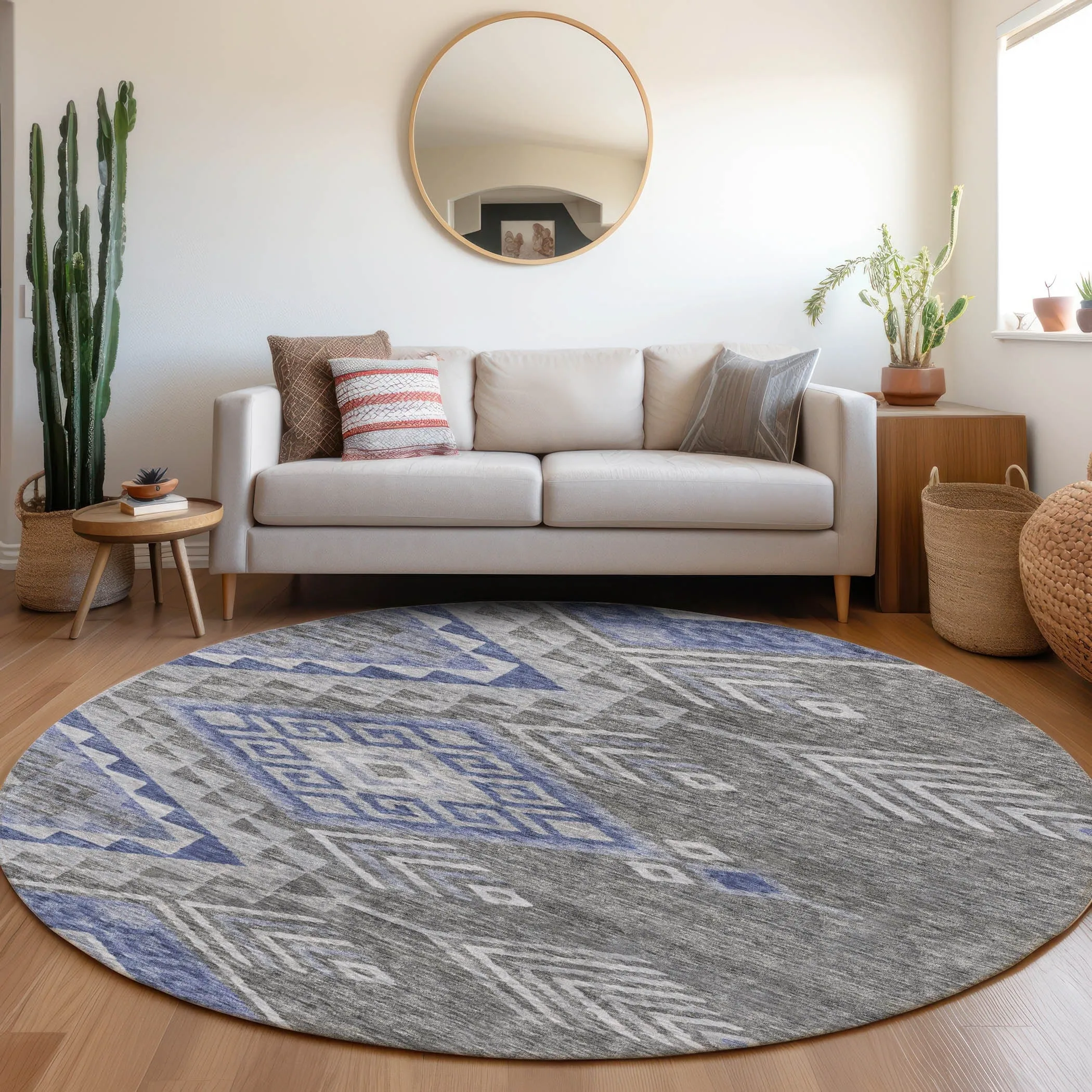 Machine Washable Indoor/ Outdoor Boho Tribal Chantille Rug