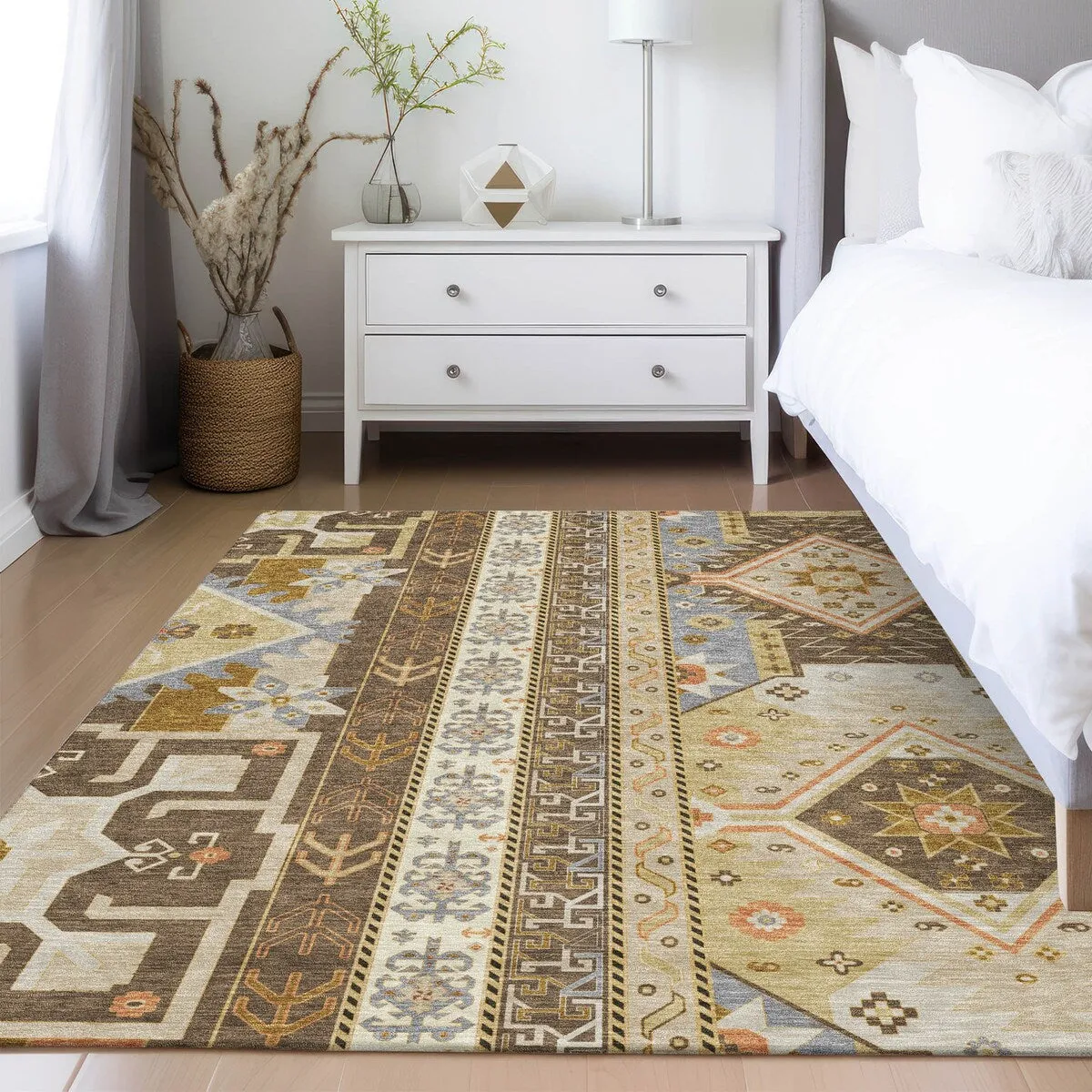 Machine Washable Indoor/ Outdoor Boho Tribal Chantille Rug