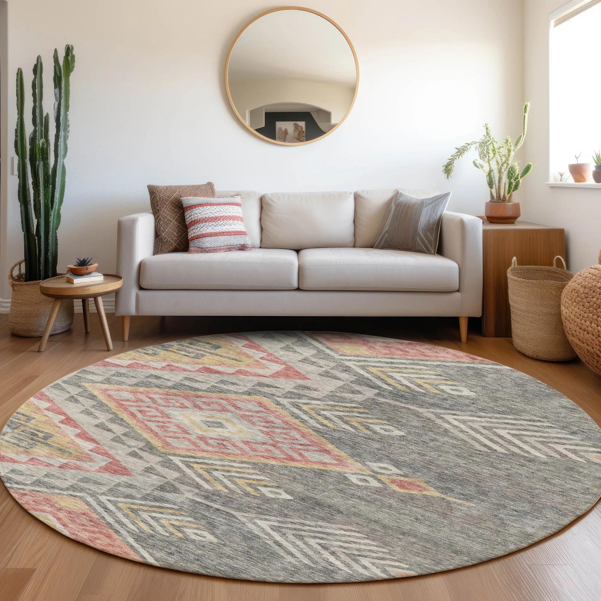 Machine Washable Indoor/ Outdoor Boho Tribal Chantille Rug