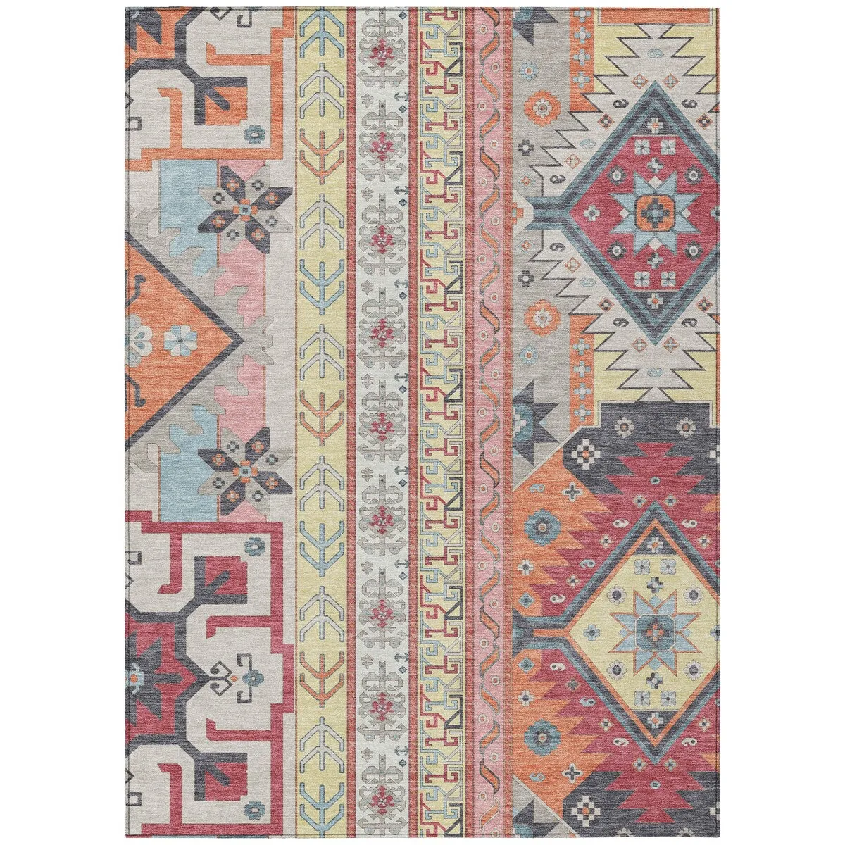Machine Washable Indoor/ Outdoor Boho Tribal Chantille Rug
