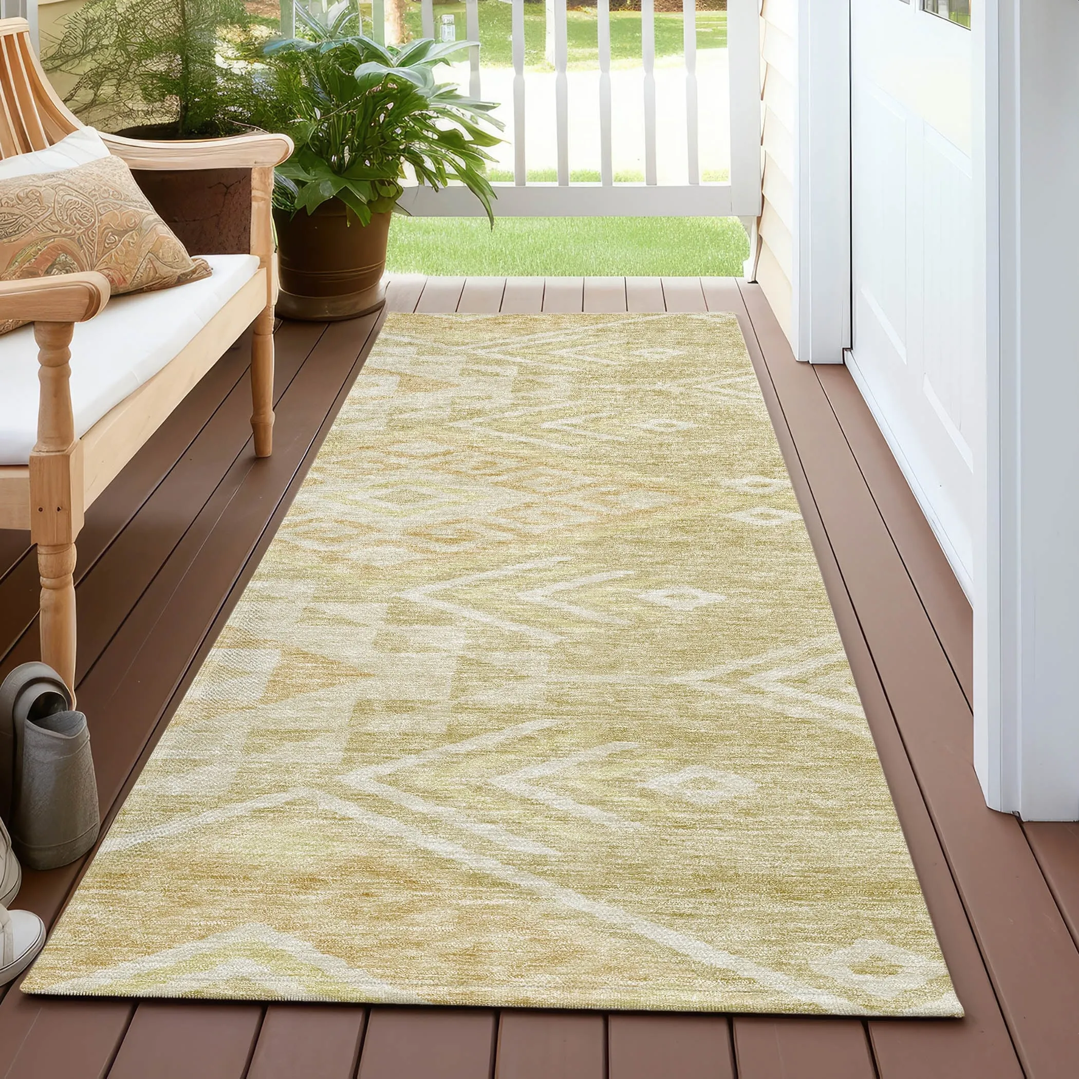 Machine Washable Indoor/ Outdoor Boho Tribal Chantille Rug