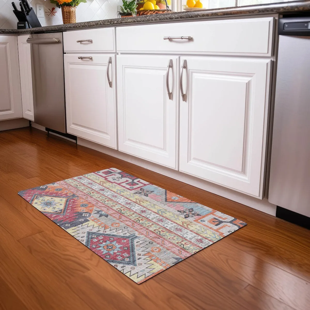 Machine Washable Indoor/ Outdoor Boho Tribal Chantille Rug