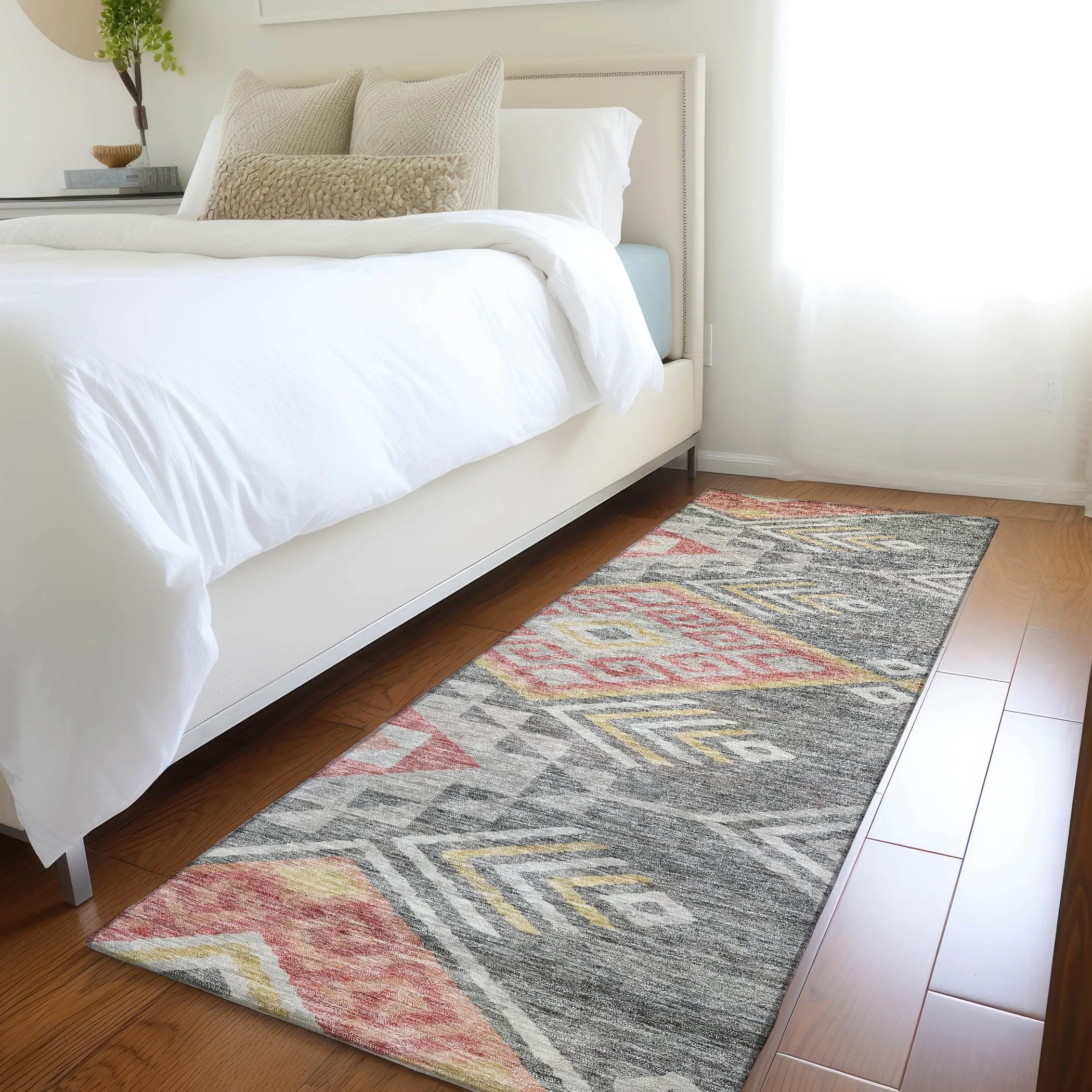 Machine Washable Indoor/ Outdoor Boho Tribal Chantille Rug