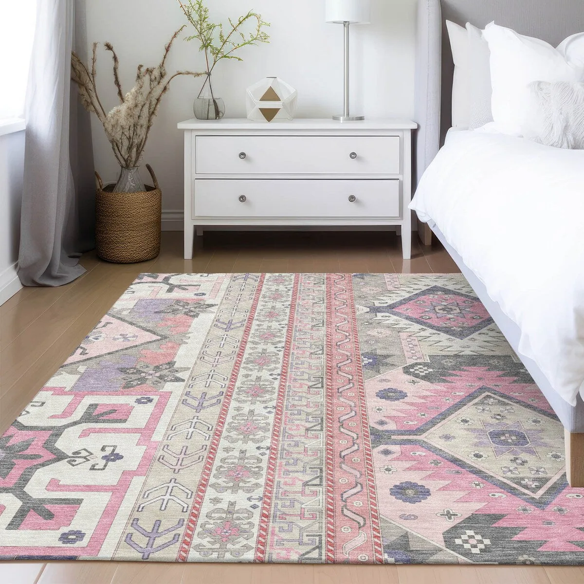 Machine Washable Indoor/ Outdoor Boho Tribal Chantille Rug