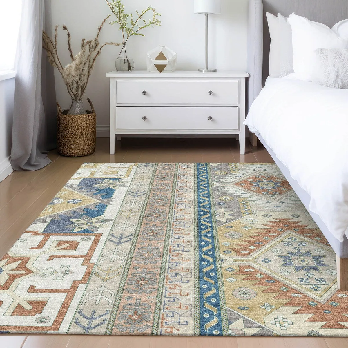 Machine Washable Indoor/ Outdoor Boho Tribal Chantille Rug