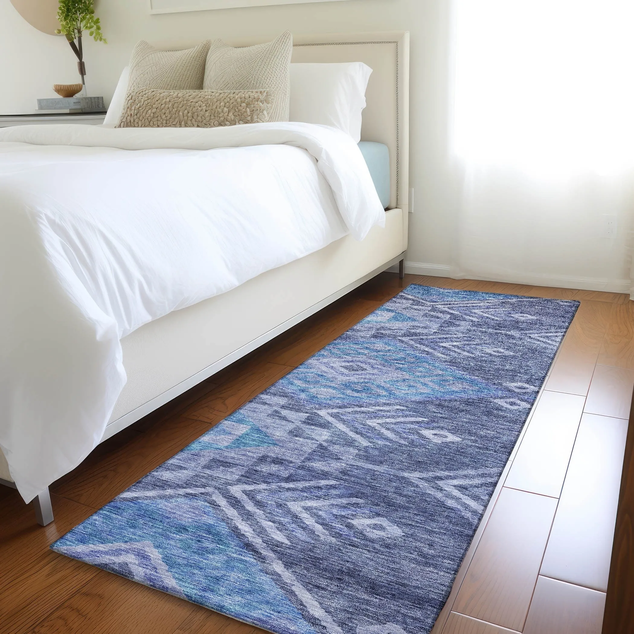 Machine Washable Indoor/ Outdoor Boho Tribal Chantille Rug