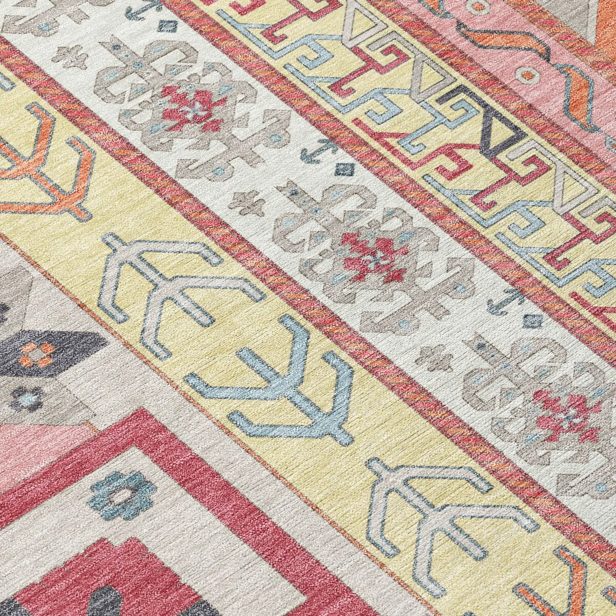 Machine Washable Indoor/ Outdoor Boho Tribal Chantille Rug