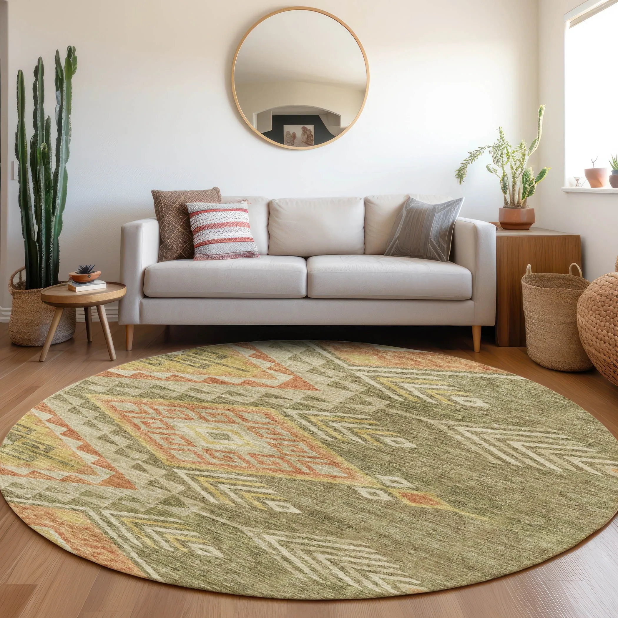 Machine Washable Indoor/ Outdoor Boho Tribal Chantille Rug