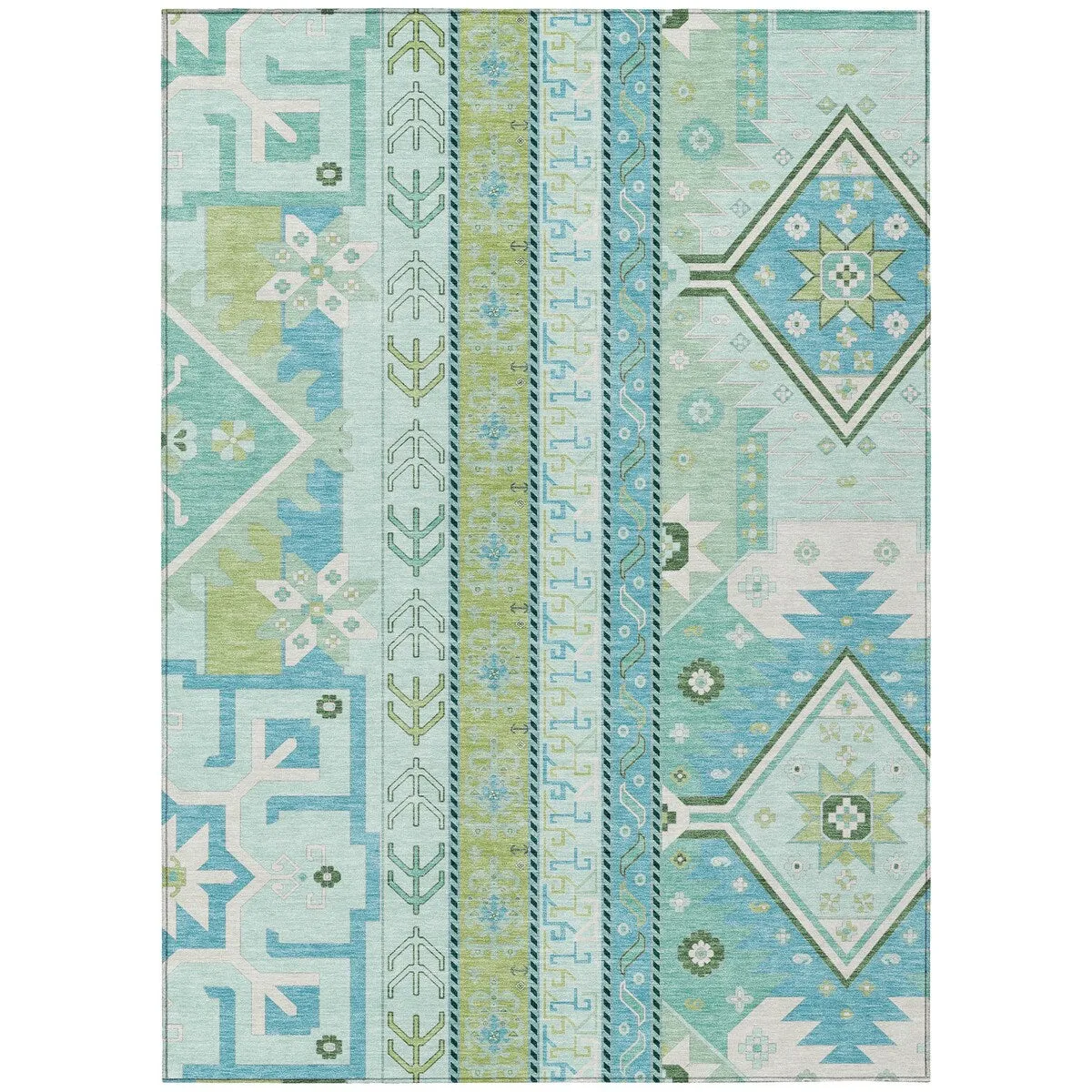 Machine Washable Indoor/ Outdoor Boho Tribal Chantille Rug