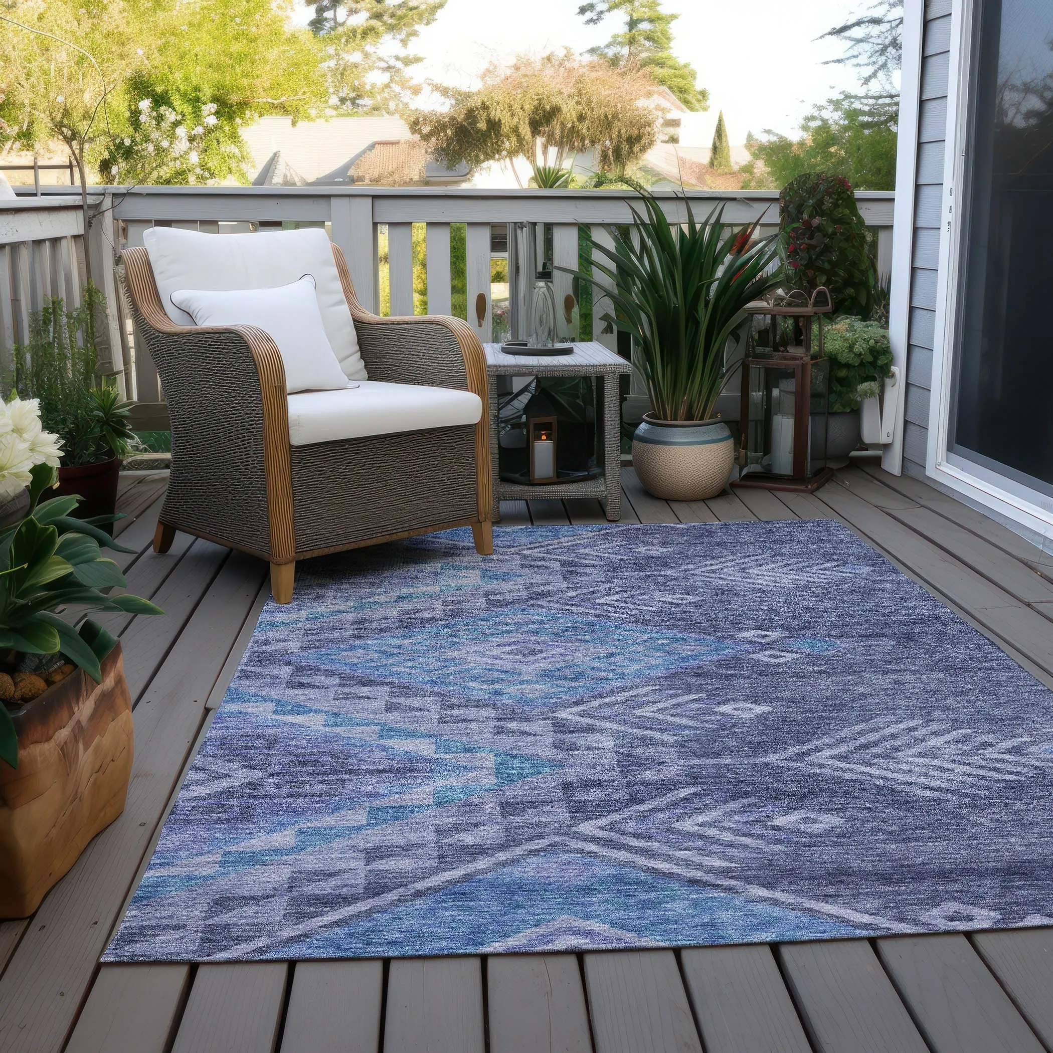 Machine Washable Indoor/ Outdoor Boho Tribal Chantille Rug