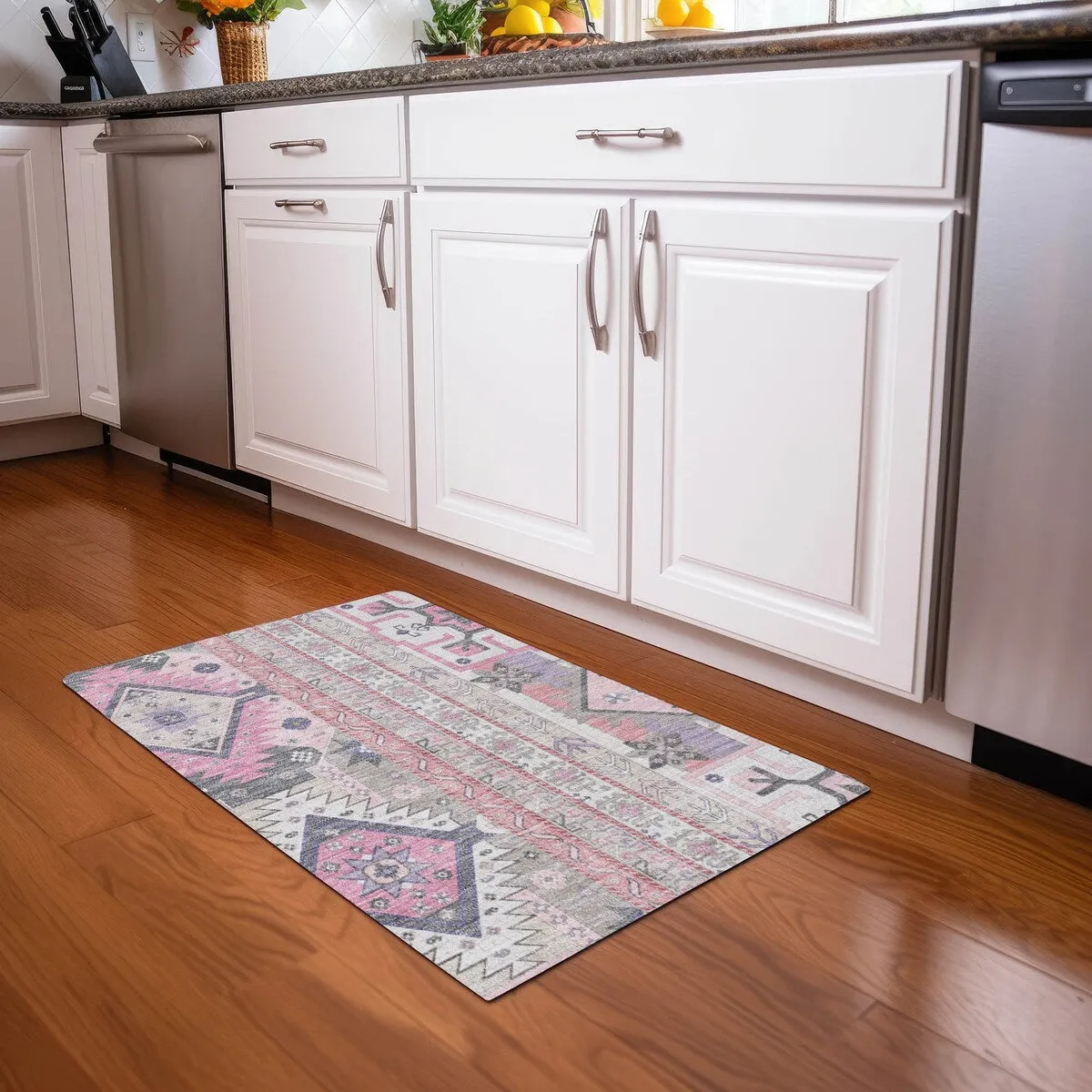 Machine Washable Indoor/ Outdoor Boho Tribal Chantille Rug