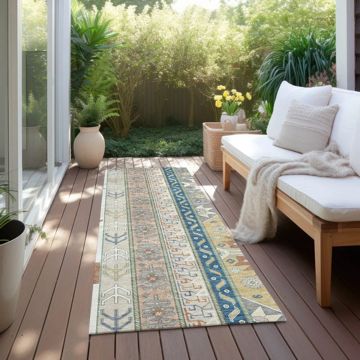 Machine Washable Indoor/ Outdoor Boho Tribal Chantille Rug