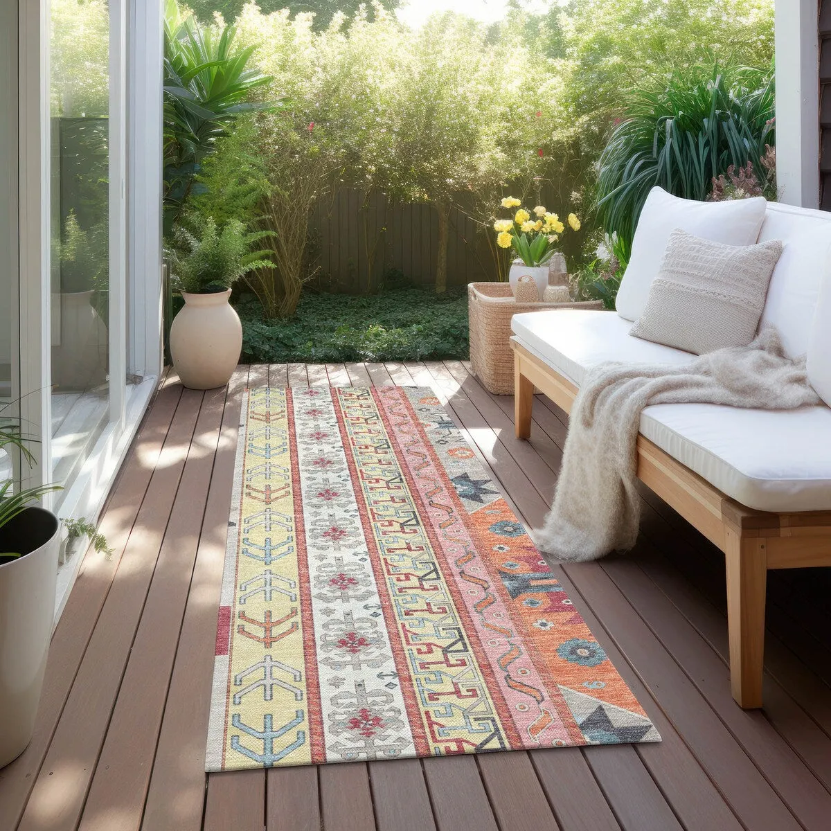 Machine Washable Indoor/ Outdoor Boho Tribal Chantille Rug
