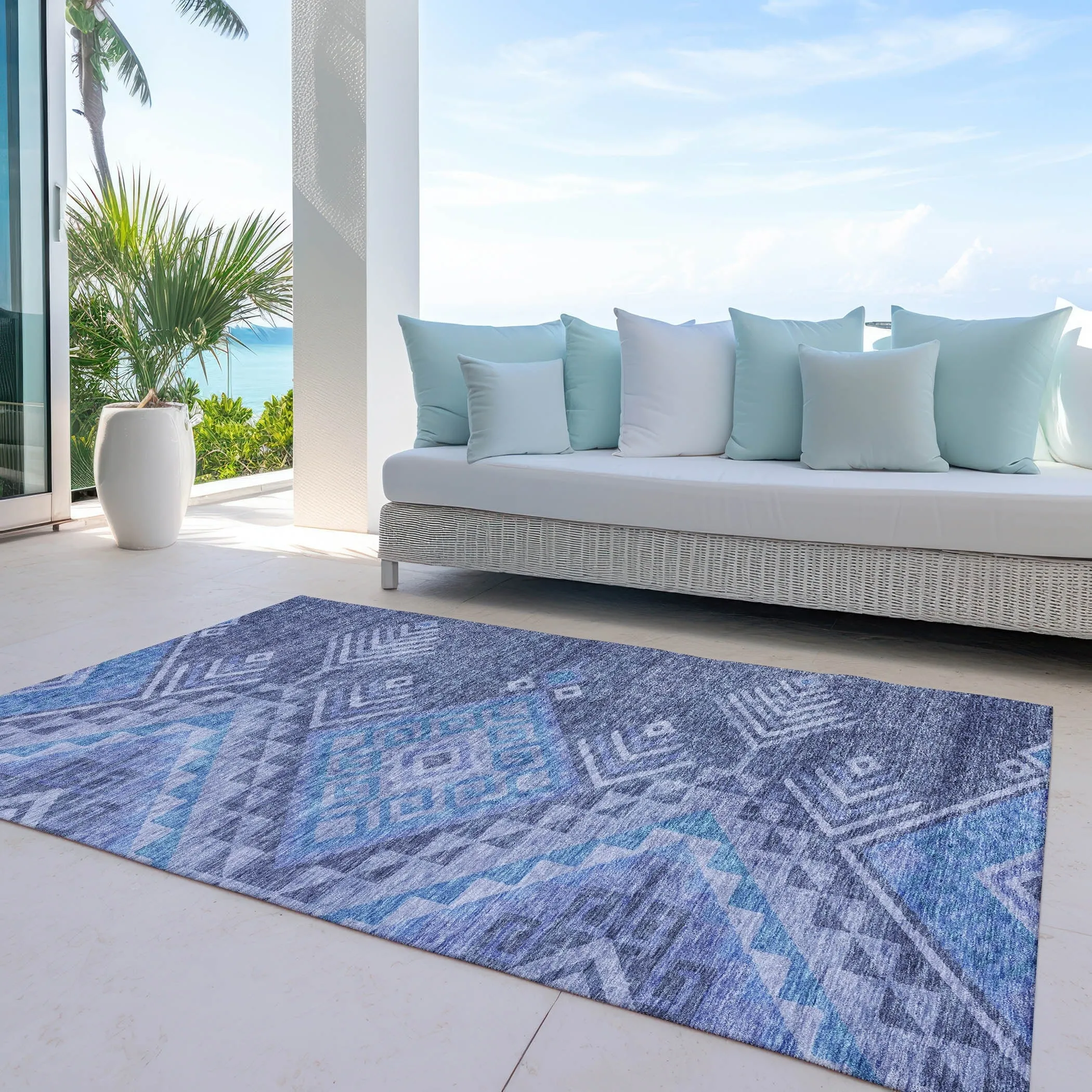 Machine Washable Indoor/ Outdoor Boho Tribal Chantille Rug