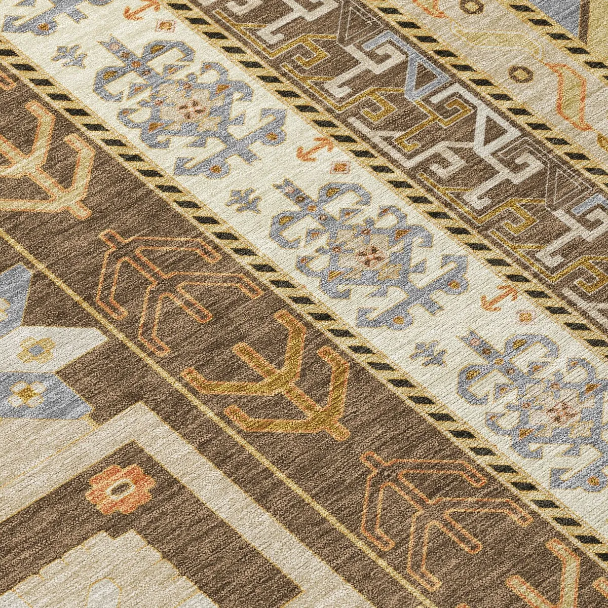 Machine Washable Indoor/ Outdoor Boho Tribal Chantille Rug