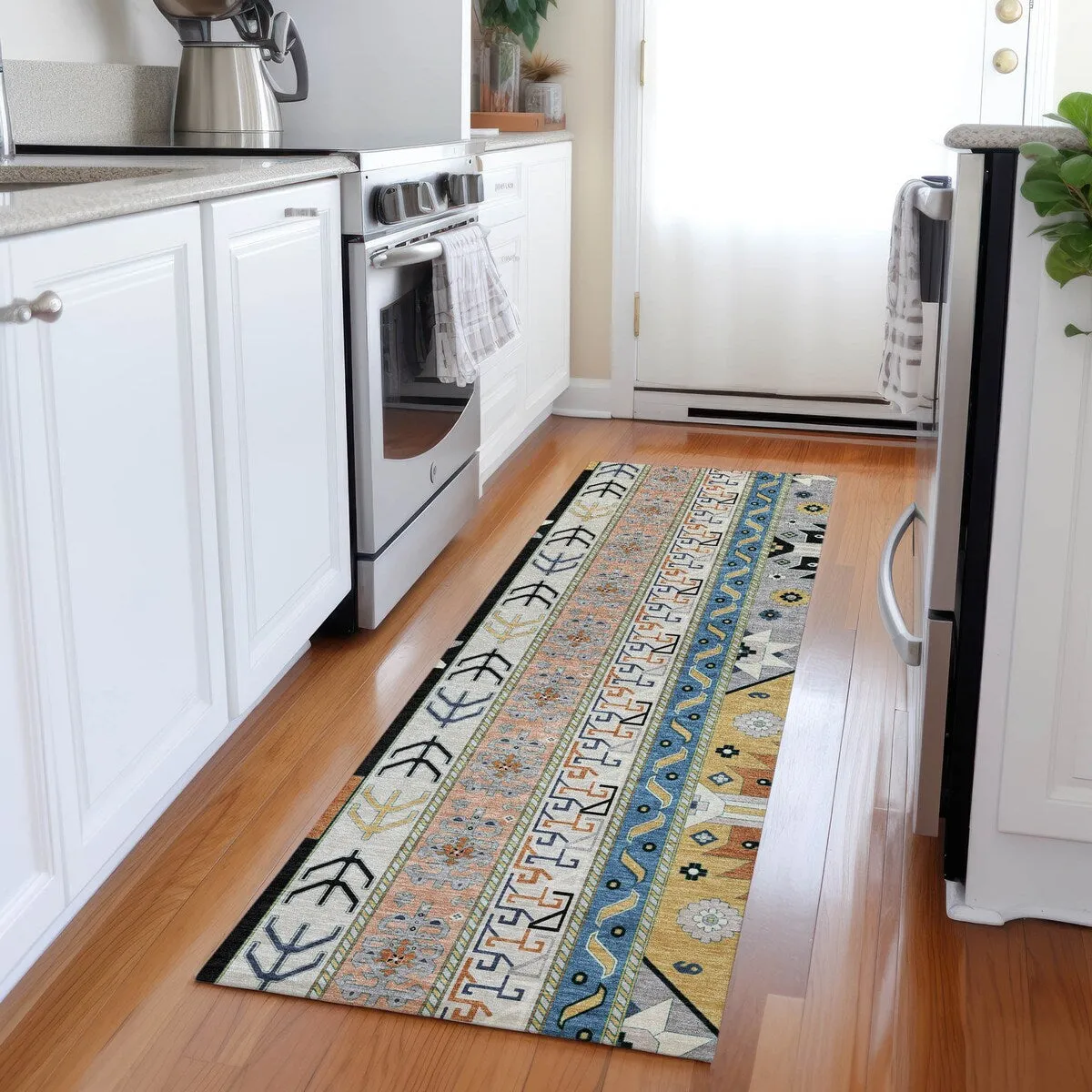 Machine Washable Indoor/ Outdoor Boho Tribal Chantille Rug