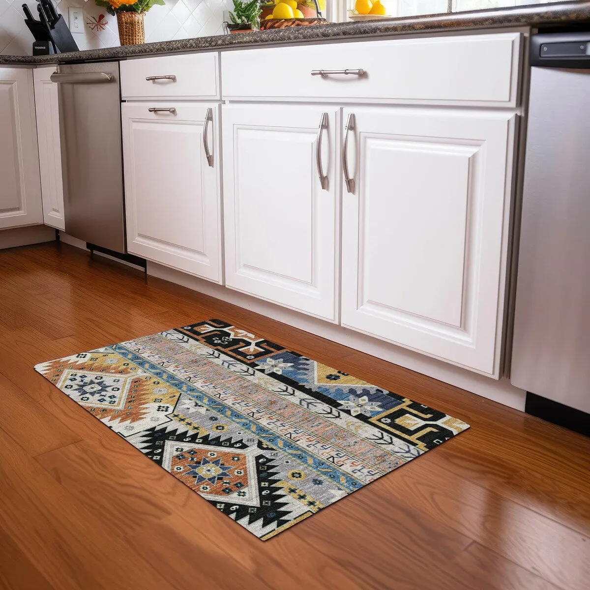 Machine Washable Indoor/ Outdoor Boho Tribal Chantille Rug