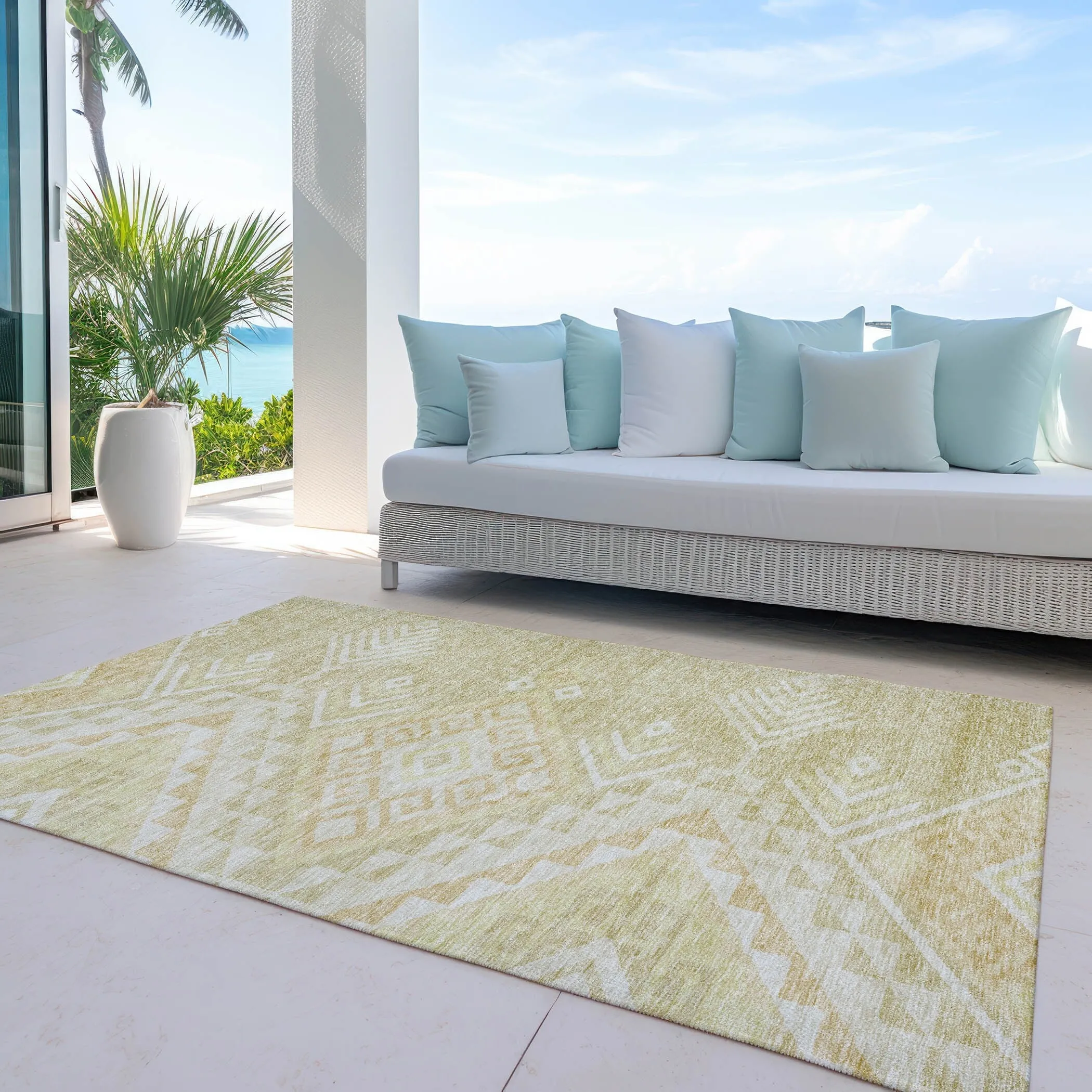 Machine Washable Indoor/ Outdoor Boho Tribal Chantille Rug