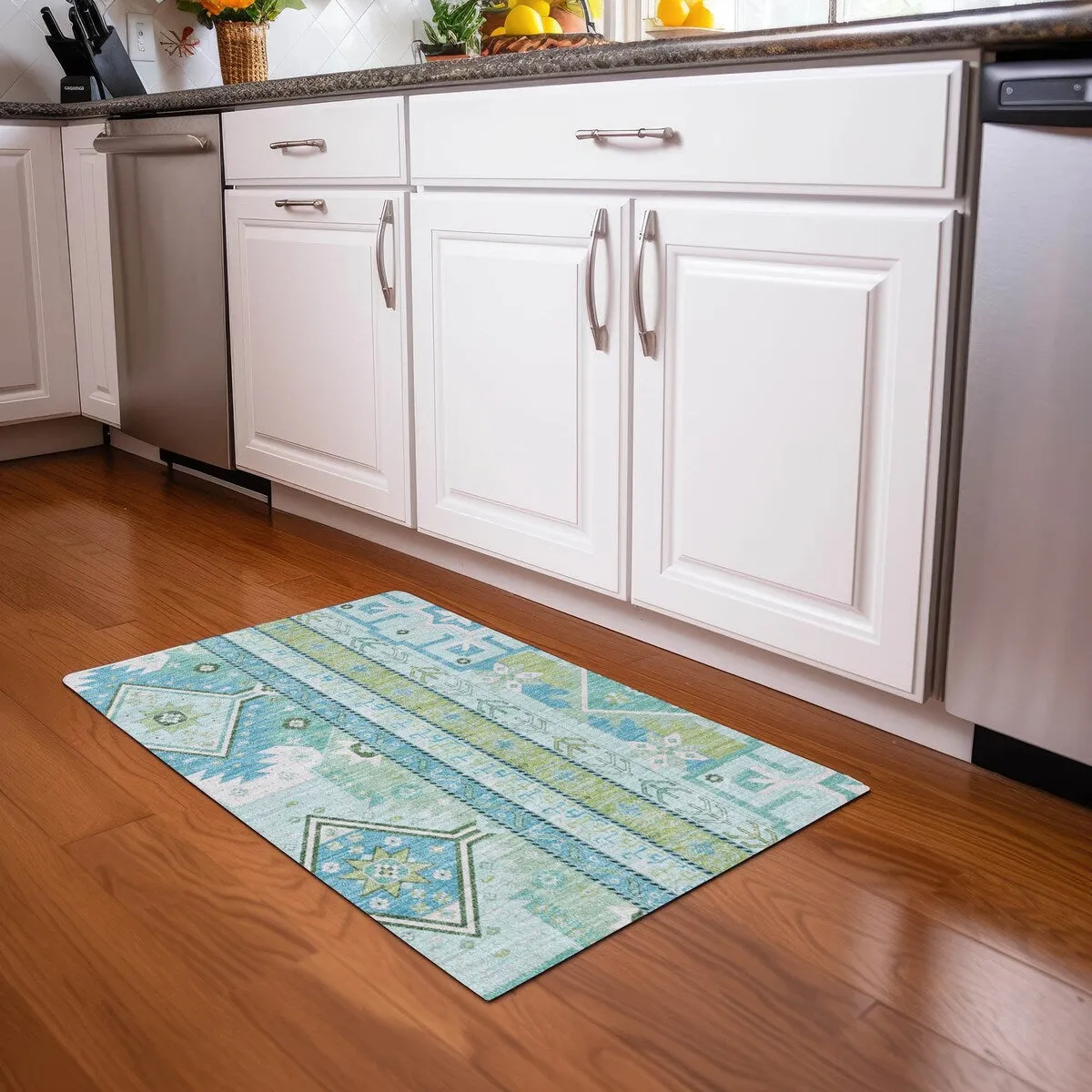 Machine Washable Indoor/ Outdoor Boho Tribal Chantille Rug