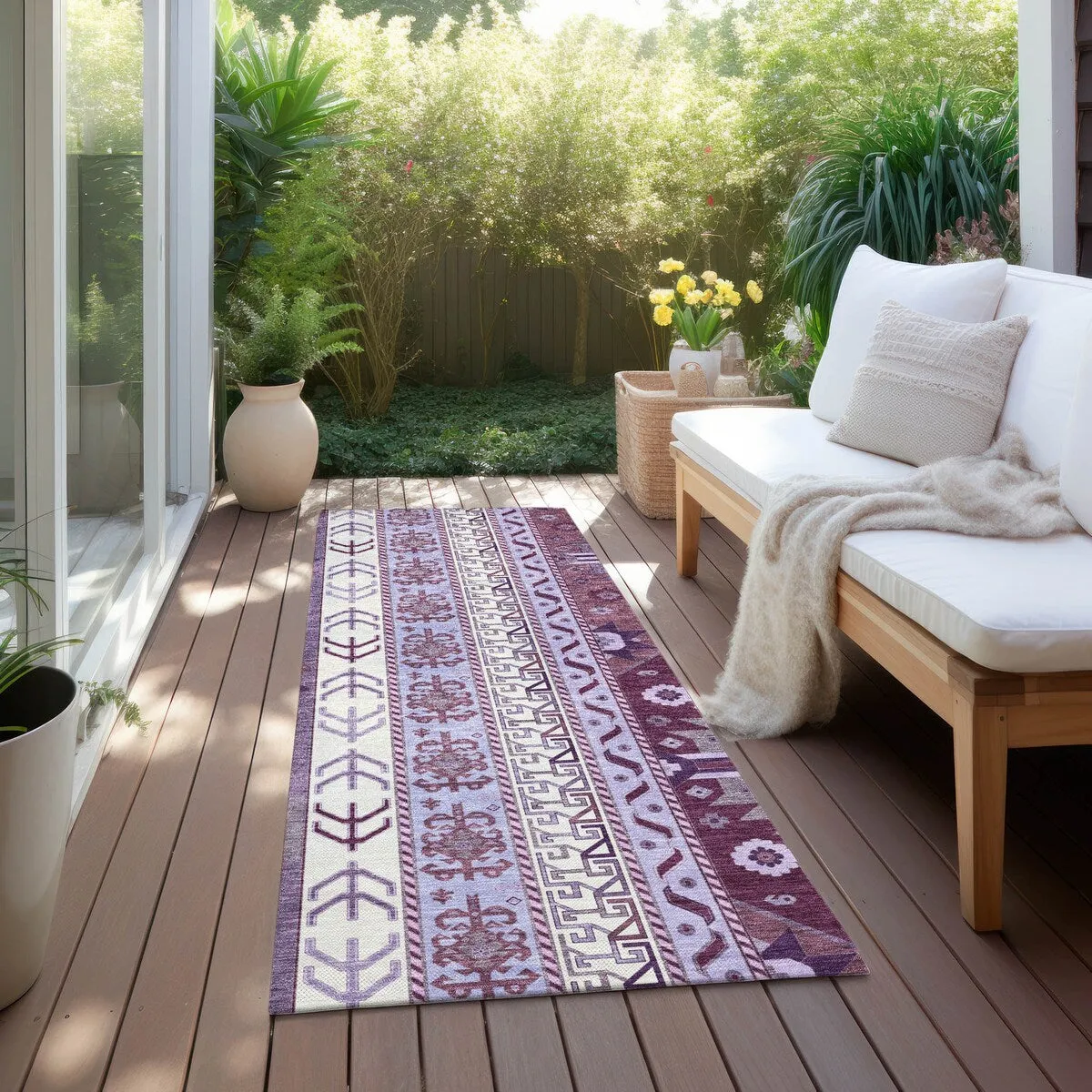 Machine Washable Indoor/ Outdoor Boho Tribal Chantille Rug